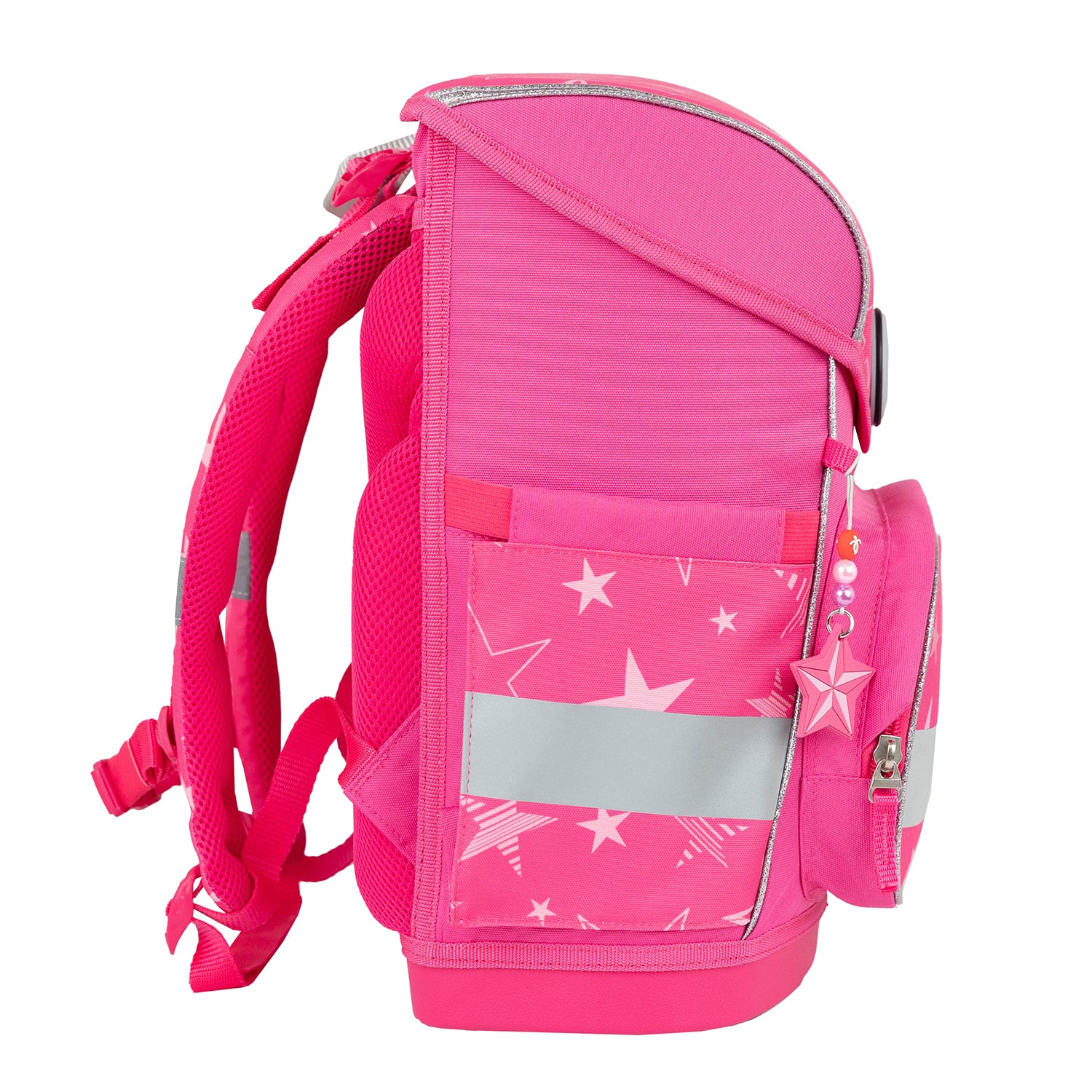 A girl happily carrying the Ergonomic School Bag Set for Girls – Belmil Compact Starry Magic (5 pcs) while walking to school.