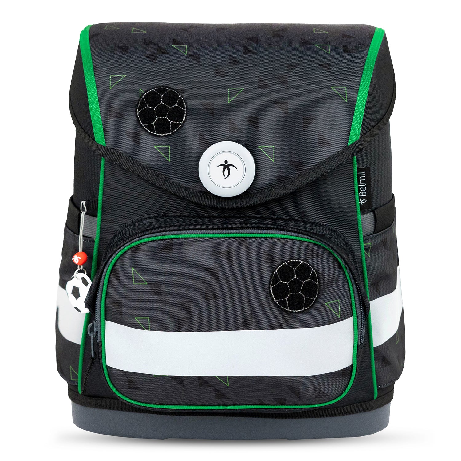 The Fidlock magnetic buckle on the Belmil Compact Ergonomic School Bag Set “Striker X” Design + Dinosaur Raincoat – 5-Piece Set for Boys.