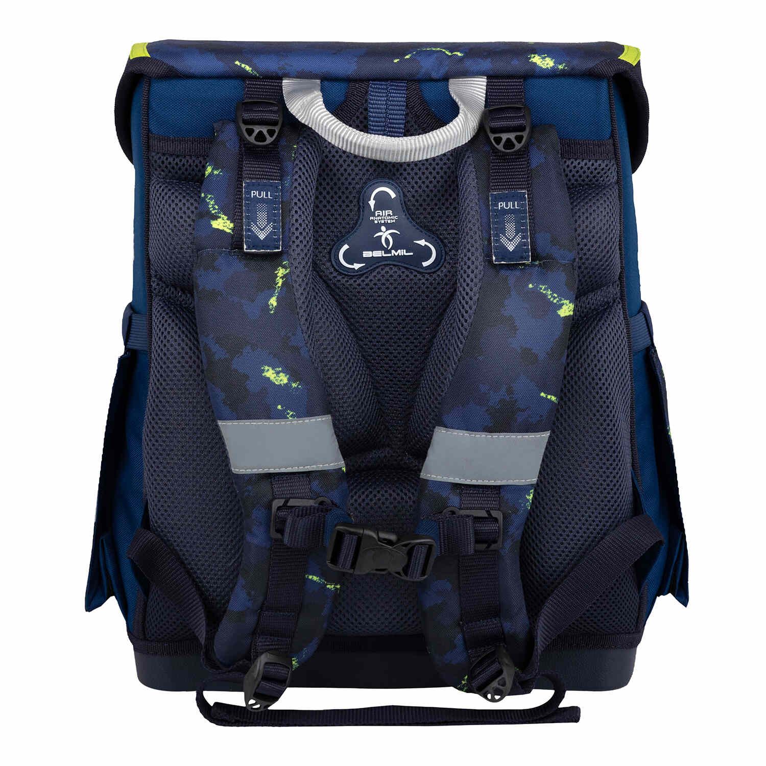 Belmil Compact T-rex School Bag Set – 5-Piece Ergonomic Backpack with AGR Certificate, Fidlock Buckle & 4 Decorative Patches highlighting the spacious compartments for organization.