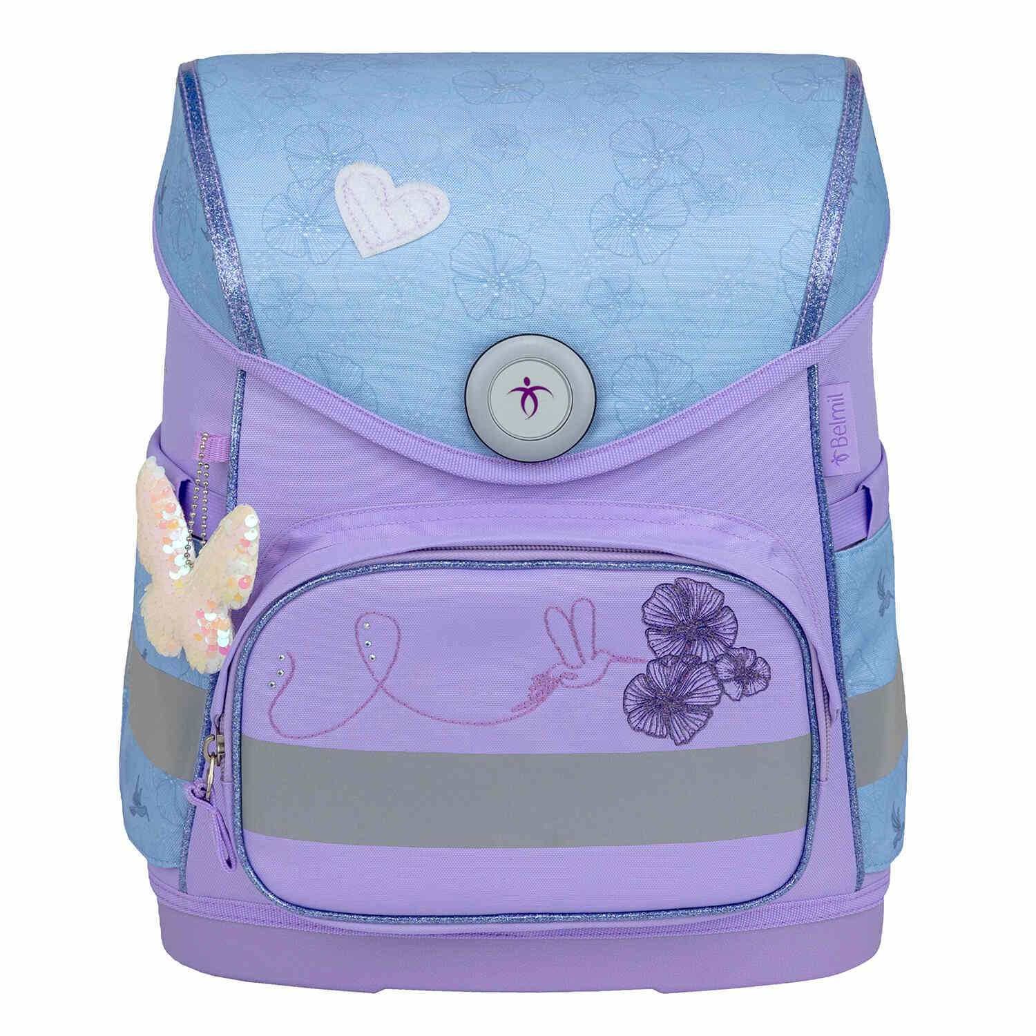 Inside view of the Ergonomic School Bag Set for Girls – Belmil Compact Tropical Hummingbird highlighting multiple compartments.