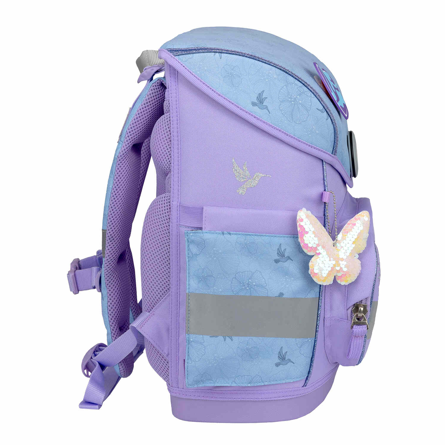 Showcasing the gym bag included in the Ergonomic School Bag Set for Girls – Belmil Compact Tropical Hummingbird.
