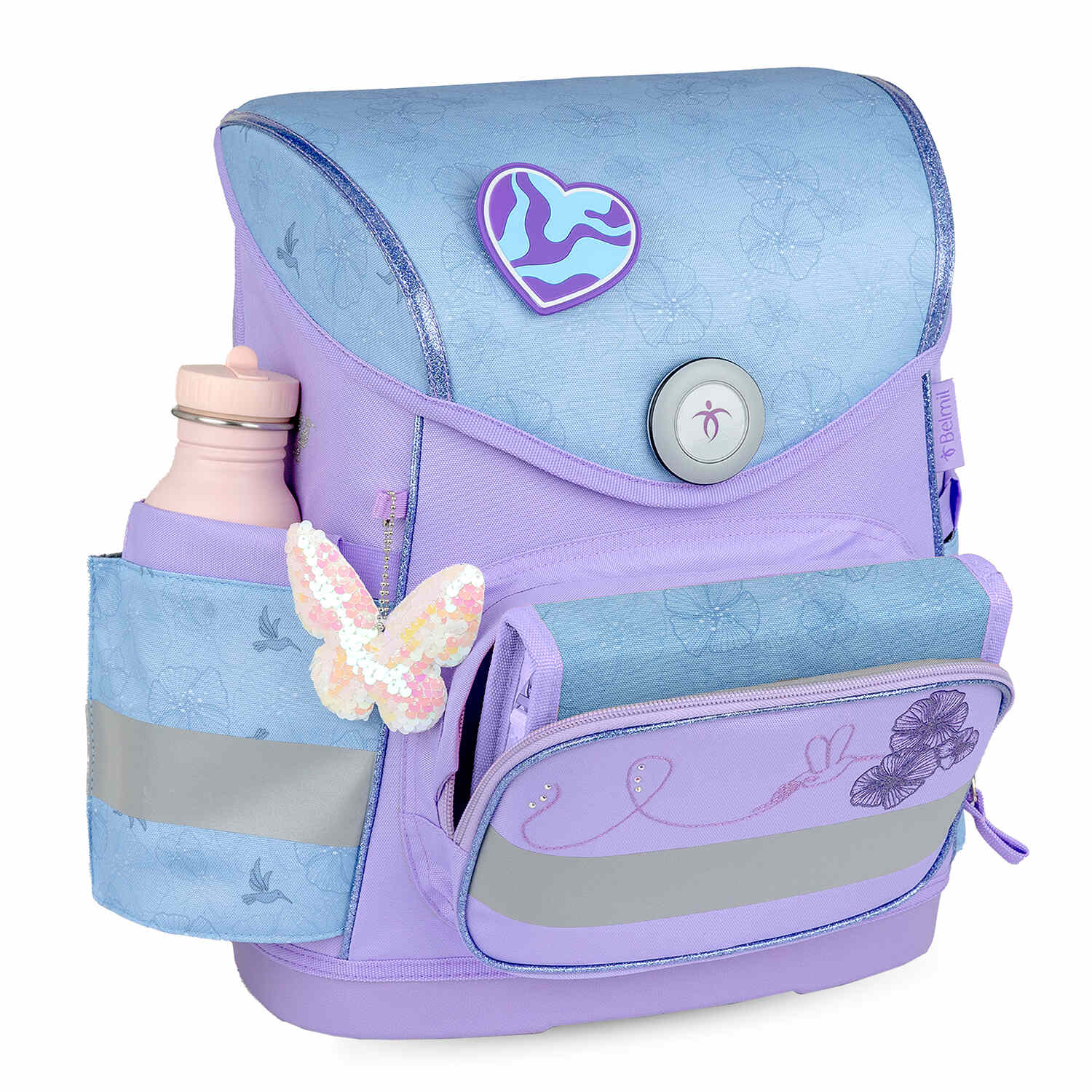 Ergonomic School Bag Set for Girls – Belmil Compact Tropical Hummingbird showcased in a stylish outdoor setting.