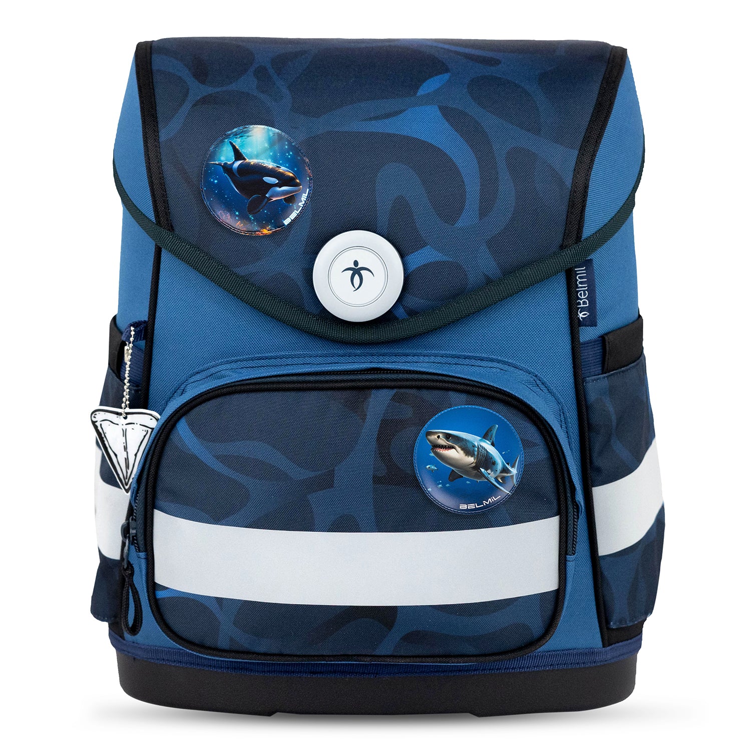 Inside view of the Ergonomic School Bag Set for Boys – Belmil Compact Wave Storm (5 pcs) showing multiple compartments and organization features.
