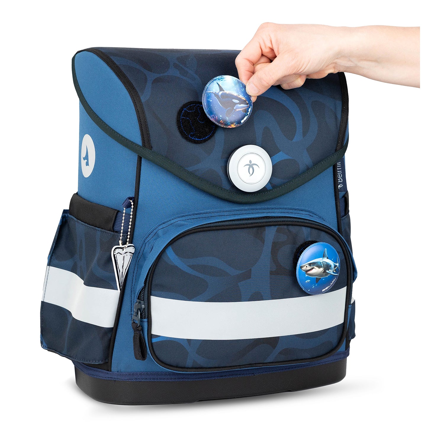 Close-up of the adjustable straps on the Ergonomic School Bag Set for Boys – Belmil Compact Wave Storm (5 pcs) designed for custom fit.