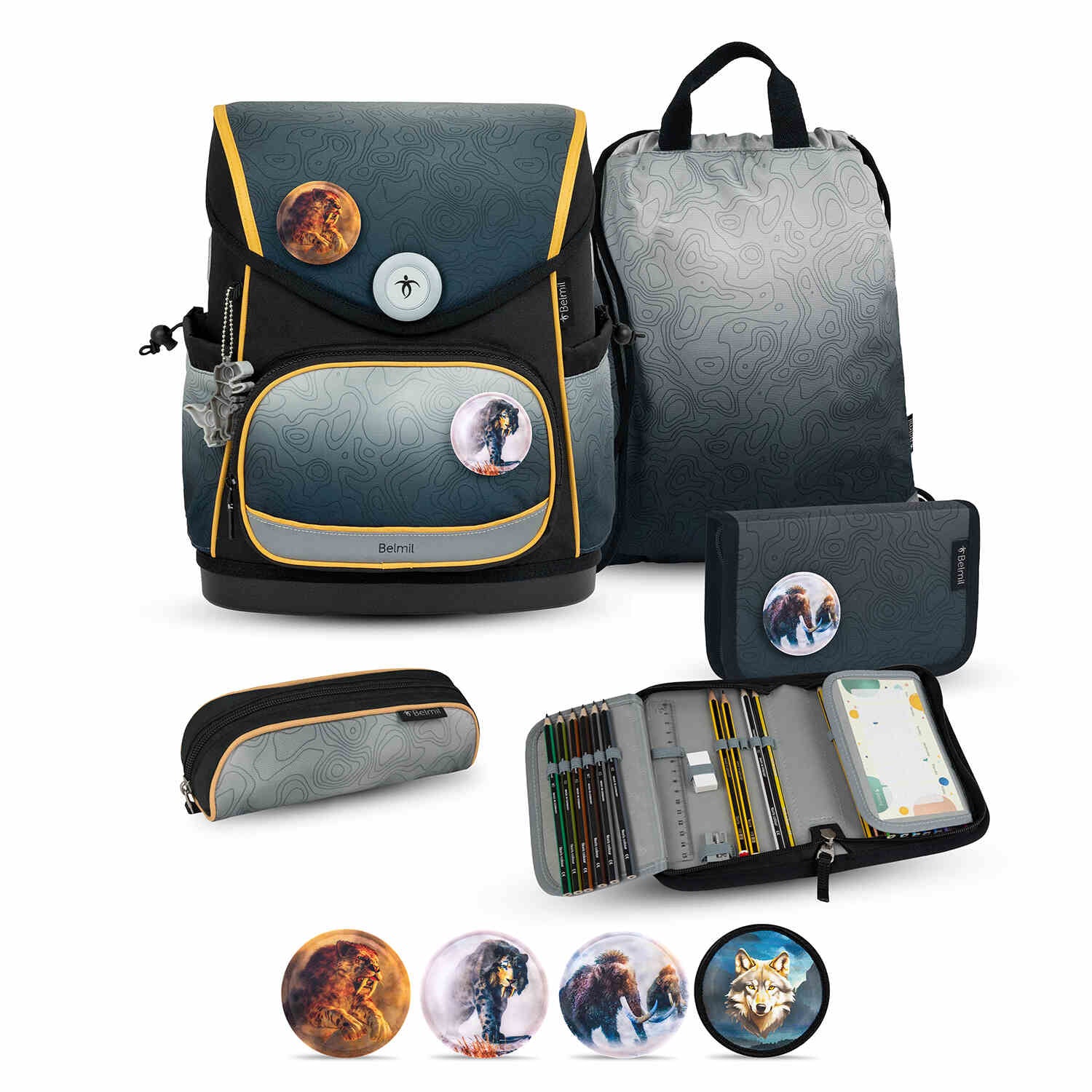 Premium Compact Plus Black Grey Schulranzen Set 5tlg.