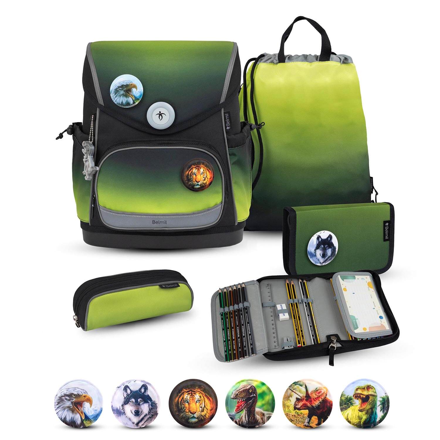 Premium Compact Plus Black Green Schulranzen Set 5tlg.