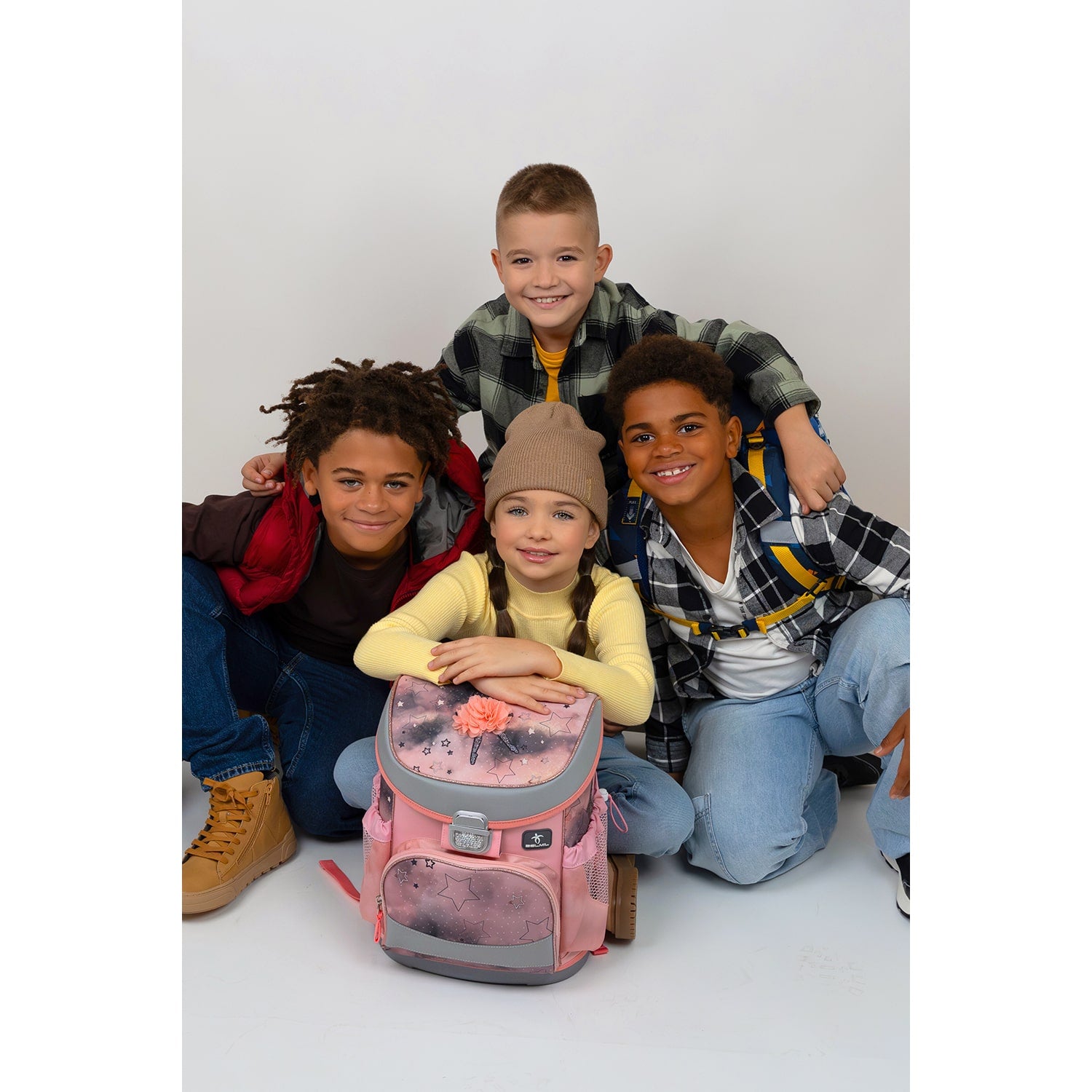 Close-up of Belmil Mini-Fit Rose Ballet Ergonomic School Bag Set for Girls (4 pcs) showcasing its shoulder straps and breathable padding.