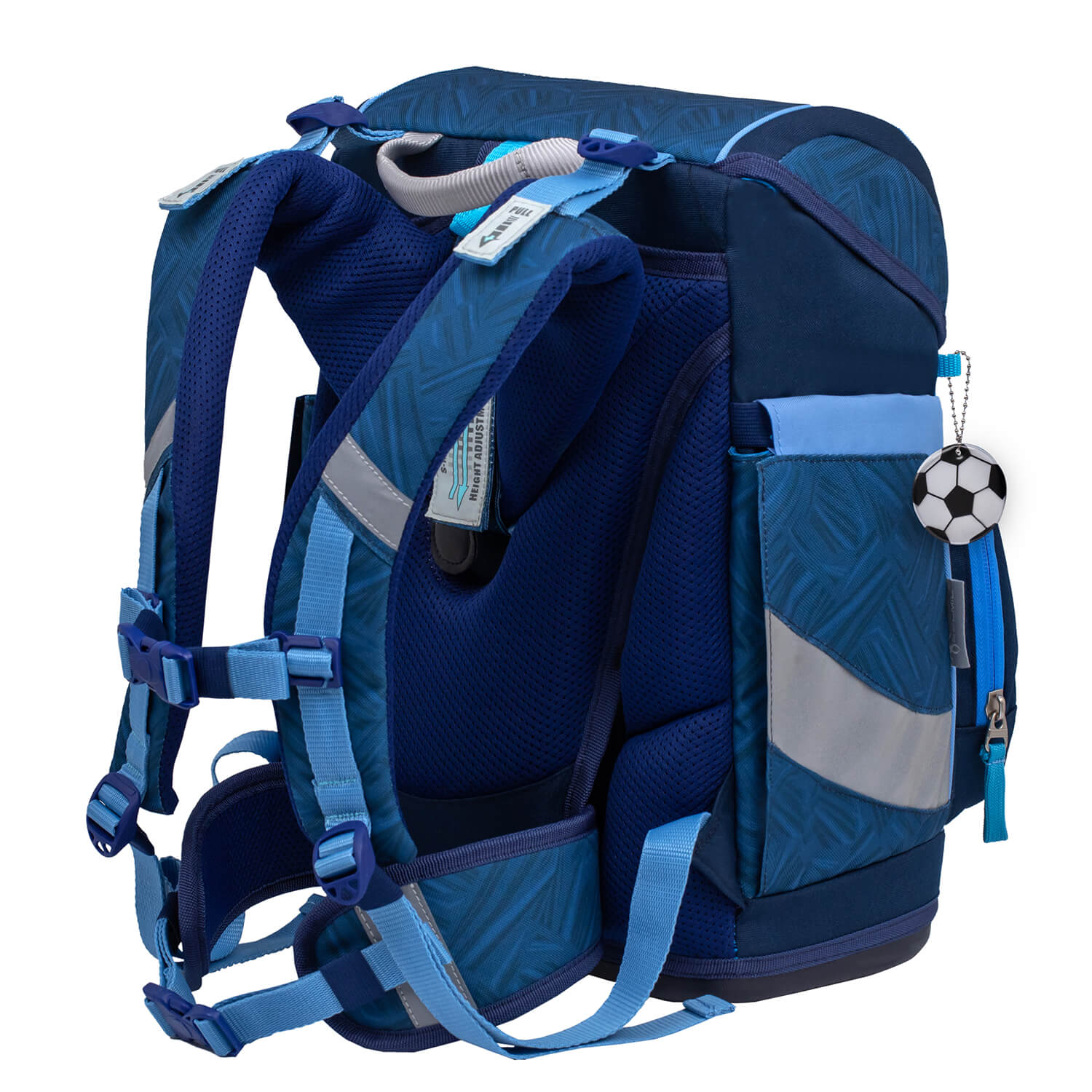 Smart internal organization layout of the Belmil Smarty Blue Motion Ergonomic School Bag Set – 5-Piece Set with 9 Interchangeable Patches and Hip Belt, designed for convenience.