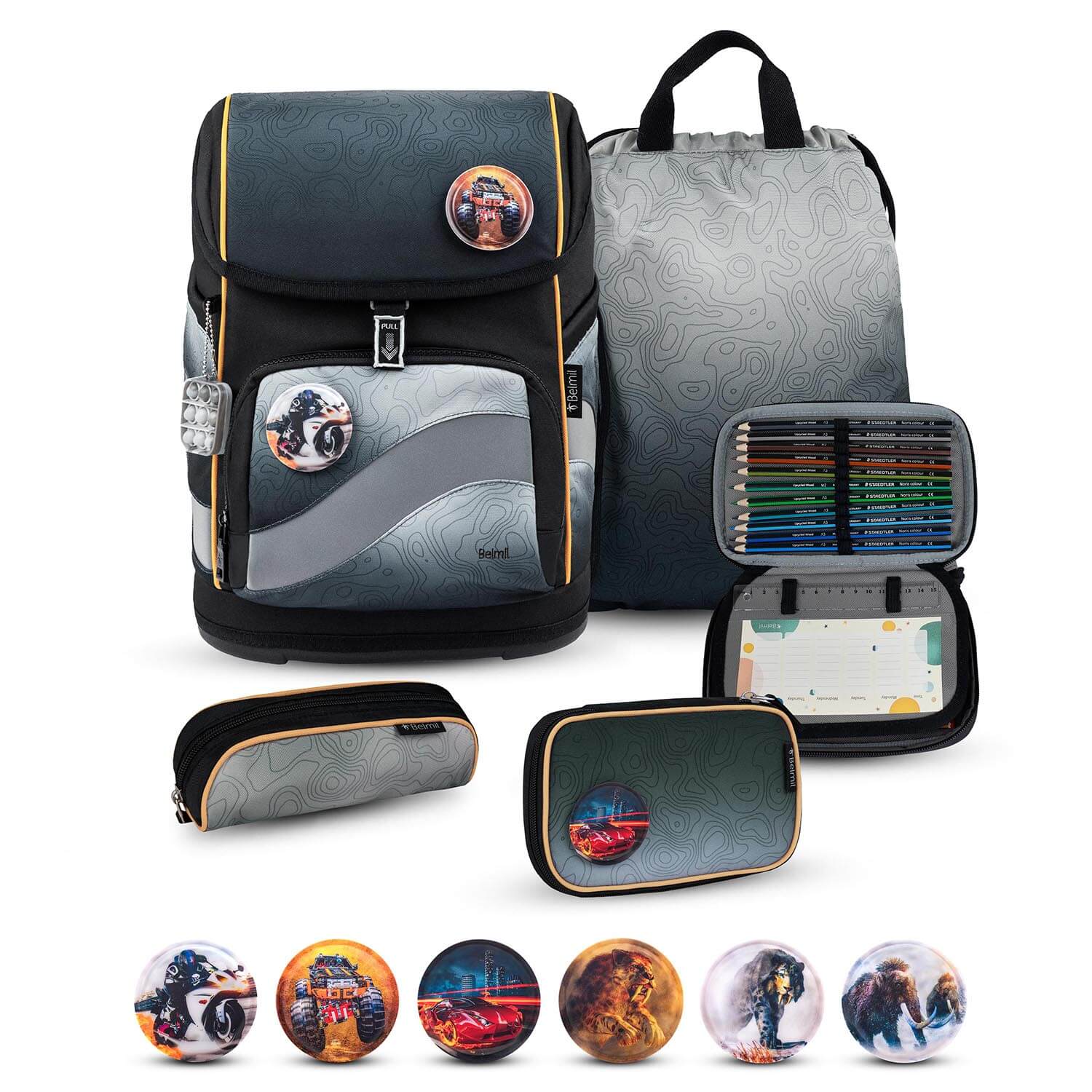 Smarty Plus Black Grey Schoolbag set 5pcs.