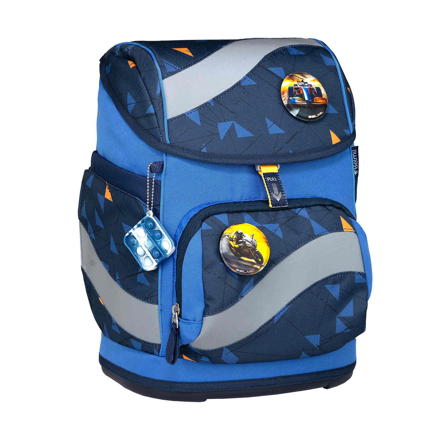 Included drawstring bag from the Belmil Smarty Energy3 Ergonomic School Bag Set – 5-Piece Set with 9 Interchangeable Patches and Hip Belt.