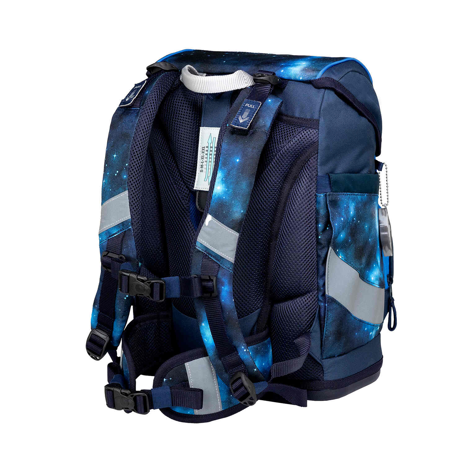 Complete 5-piece set of Belmil Smarty Galaxy Light School Bag including pencil case and zip pouch, perfect for school essentials.