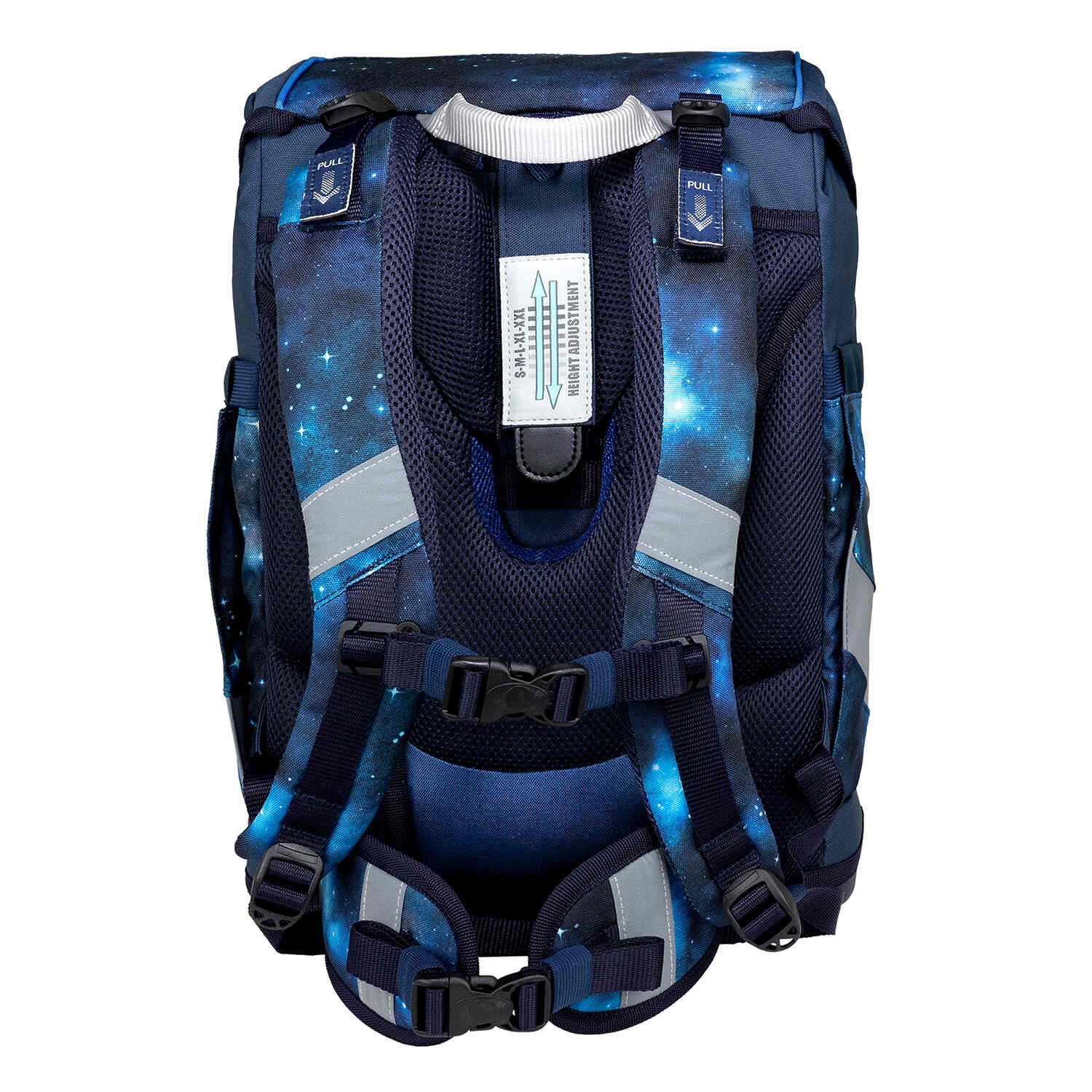 Belmil Smarty Galaxy Light School Bag set against a colorful backdrop, showcasing its lightweight and stylish ergonomic design.