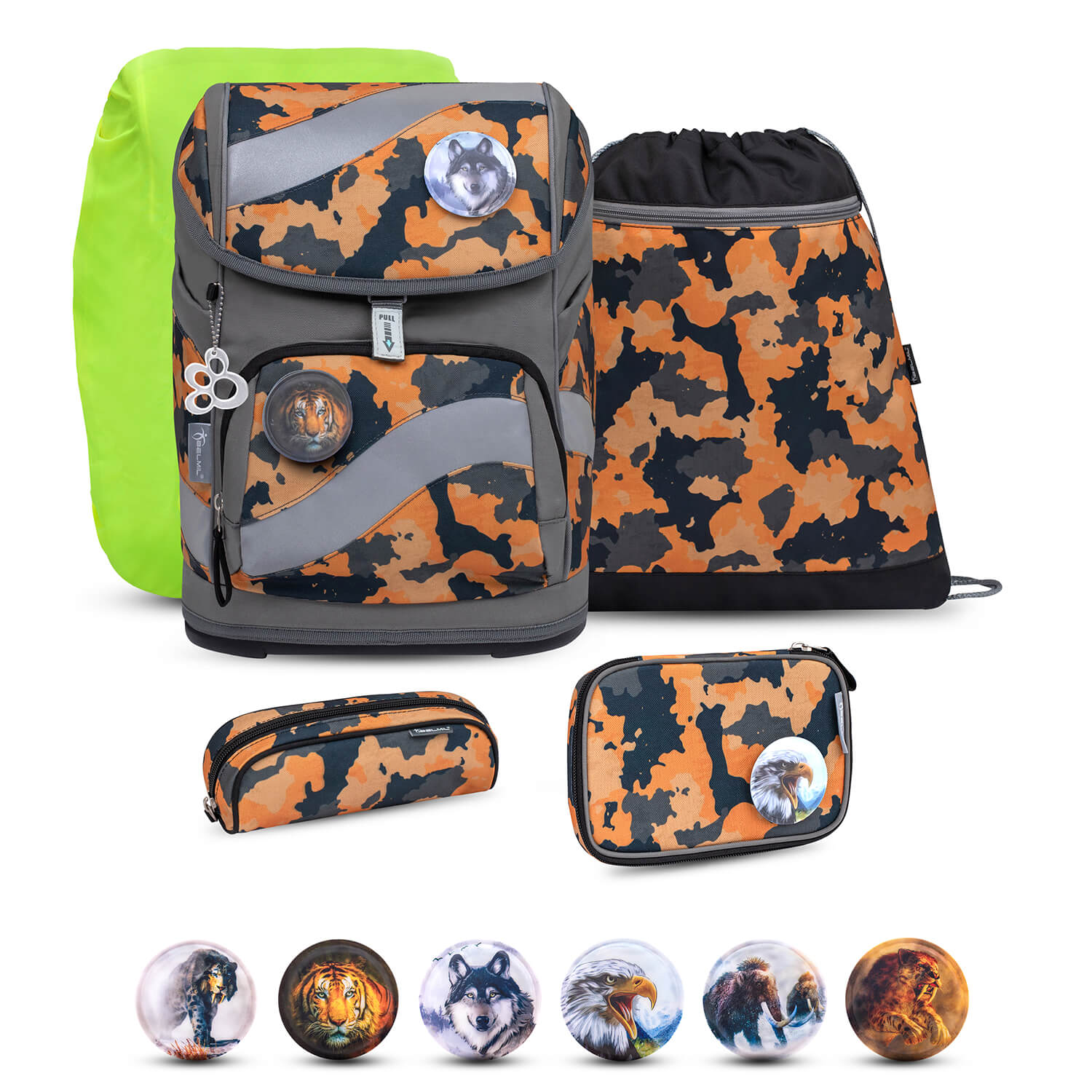 Smarty Orange Camouflage Schulranzen Set 6 tlg.