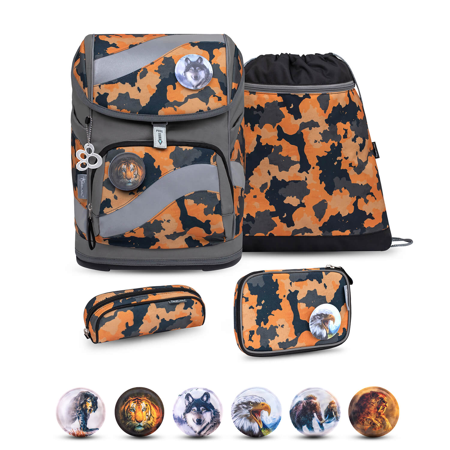 Smarty Orange Camouflage Schulranzen Set 5 tlg.