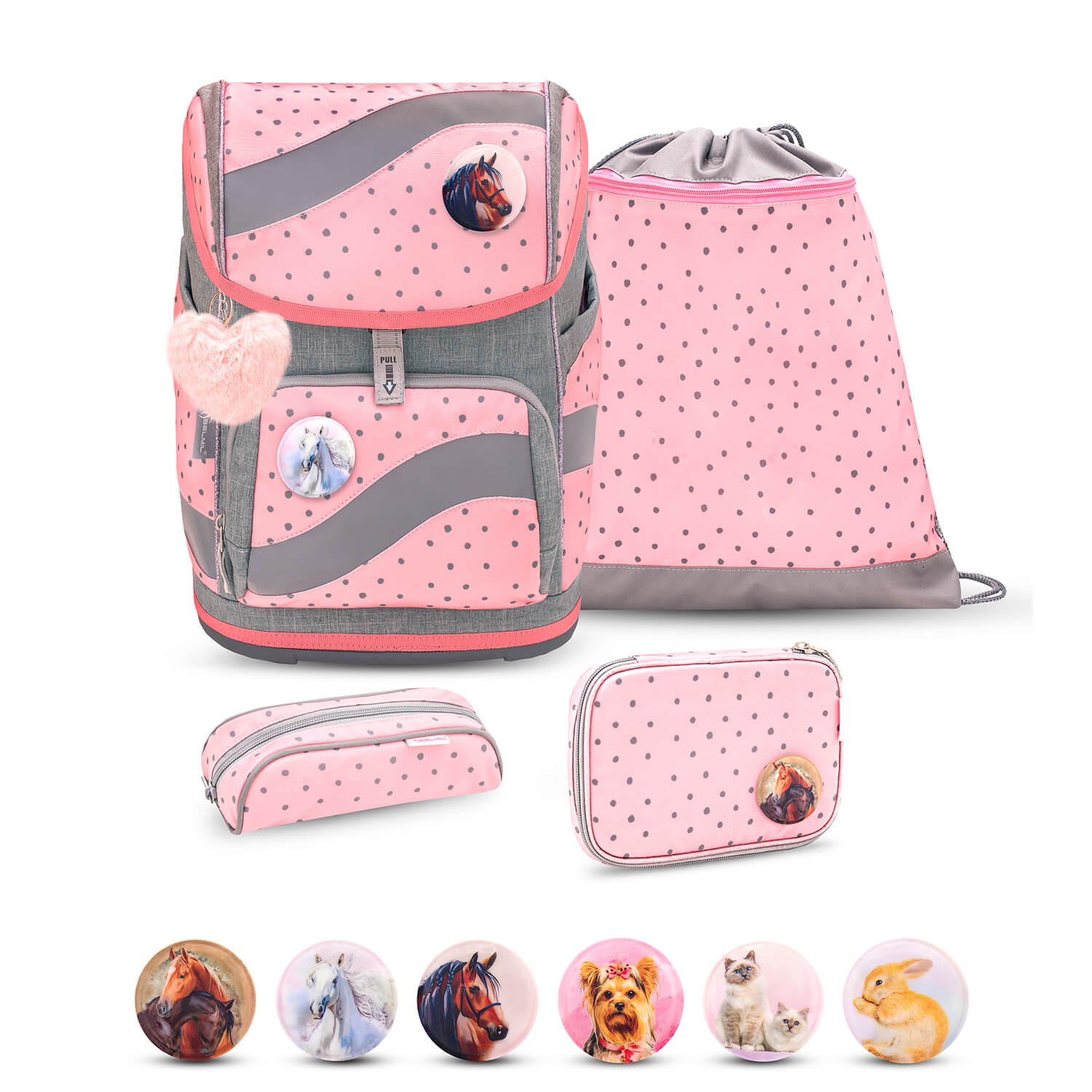 Smarty Pink Dots 2 Schulranzen Set 5 tlg.