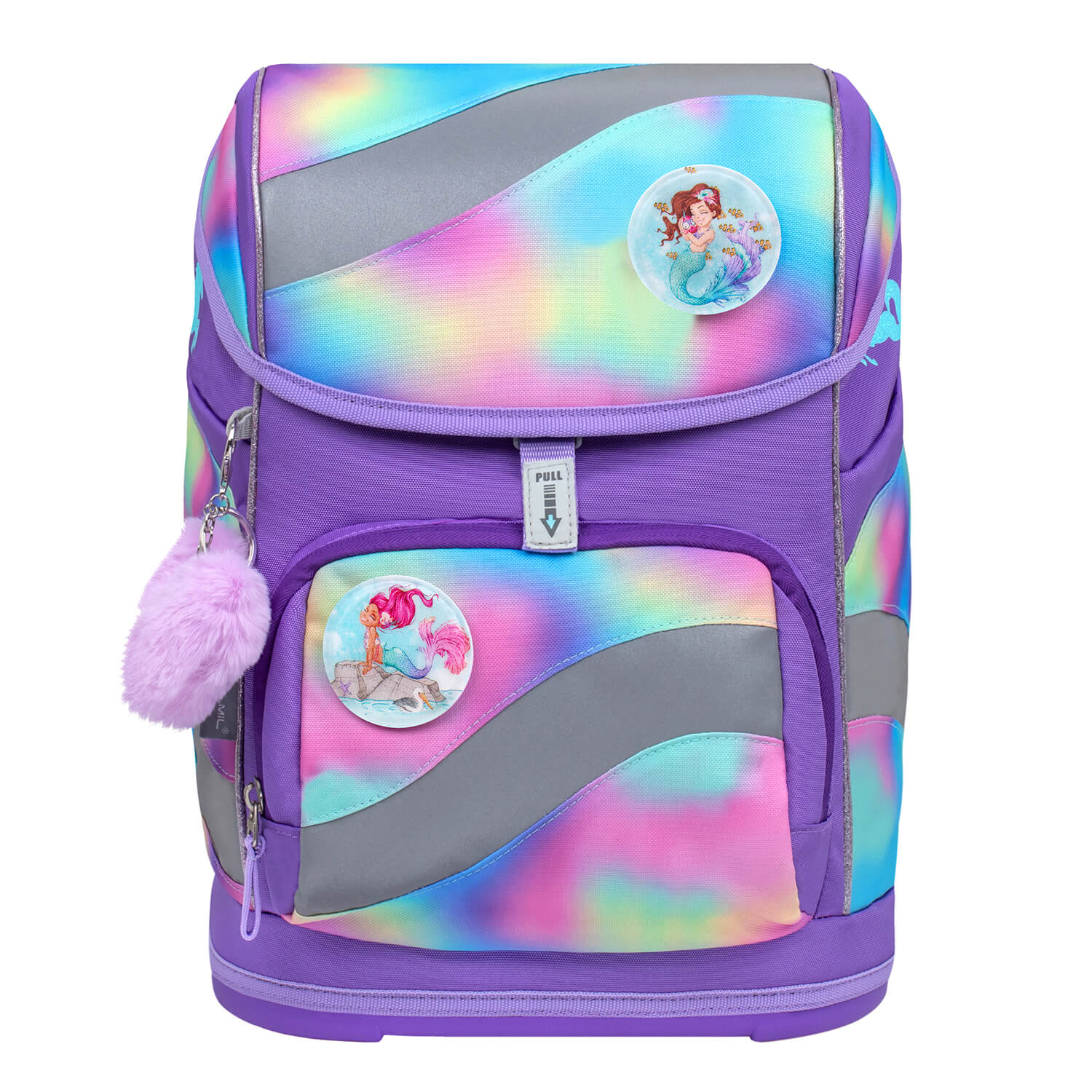 Back view of a child showcasing the Belmil Smarty Rainbow Color Ergonomic School Bag Set – 5-Piece Set with 9 Interchangeable Patches and Hip Belt, designed for comfort and style by the vendor sale.