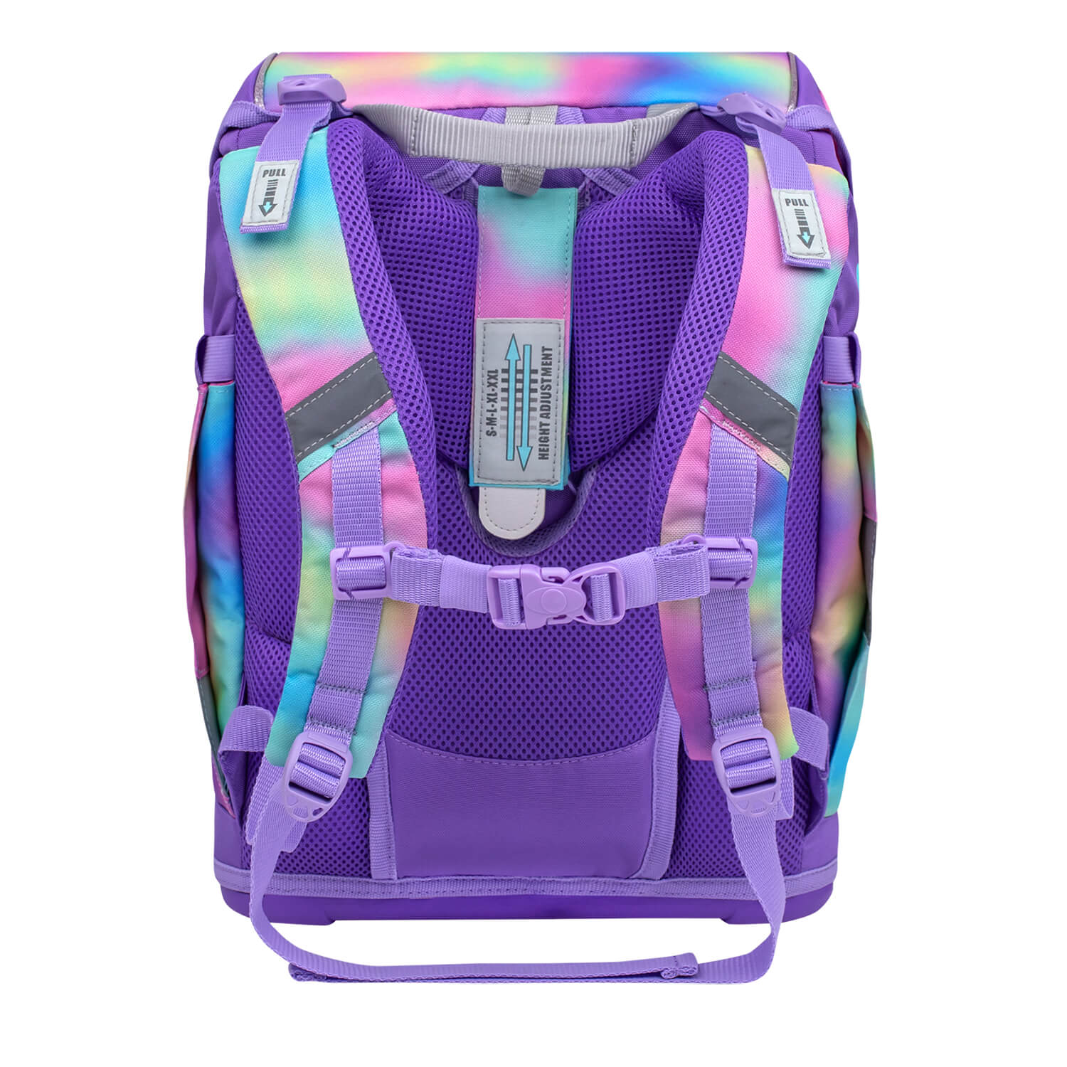 Detailed view of the side of the Belmil Smarty Rainbow Color Ergonomic School Bag Set – 5-Piece Set with 9 Interchangeable Patches and Hip Belt, highlighting ergonomic features, provided by the vendor sale.