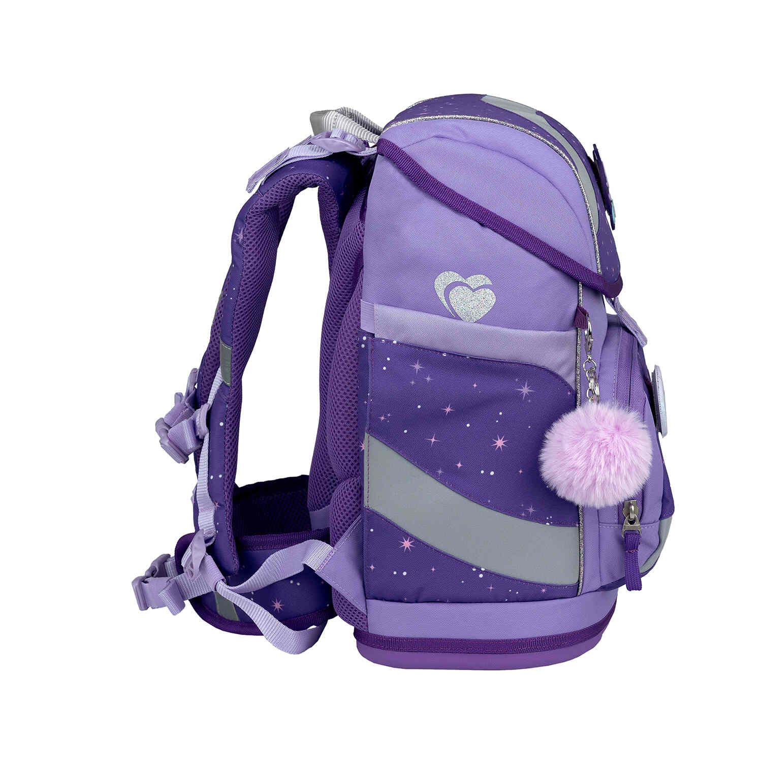Ergonomic School Bag Set for Girls – Belmil Smarty Starlight schoolbag set 5 pcs featuring a thermo-lined front pocket.