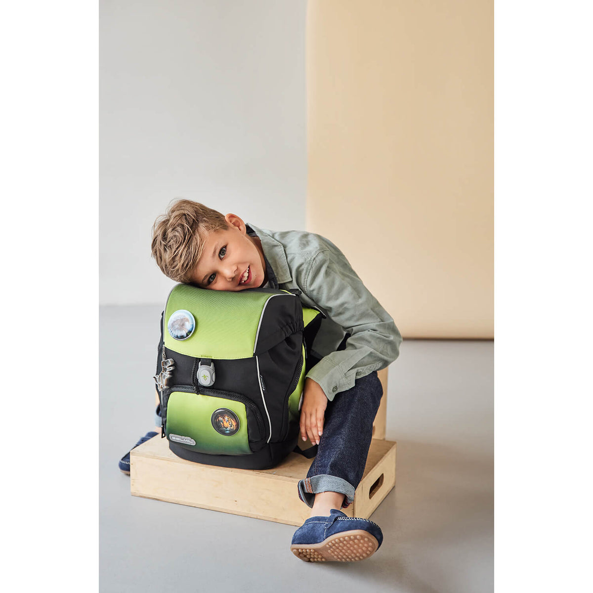 Premium Comfy Plus Black Green Schoolbag set 5pcs.