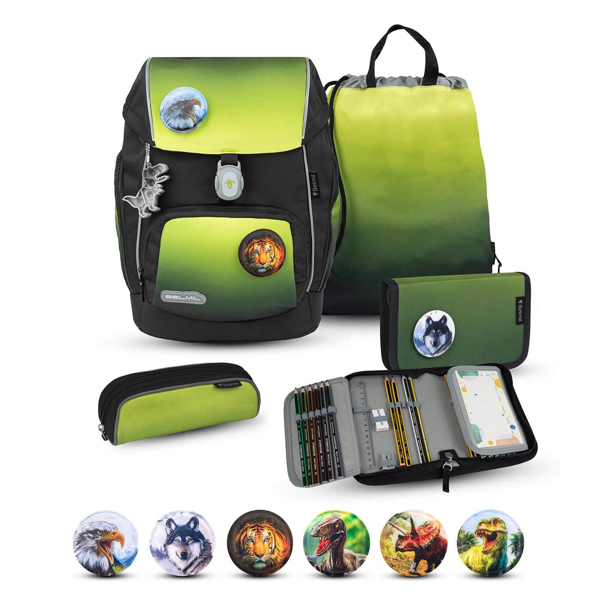 Premium Comfy Plus Black Green Schulranzen Set 5tlg.