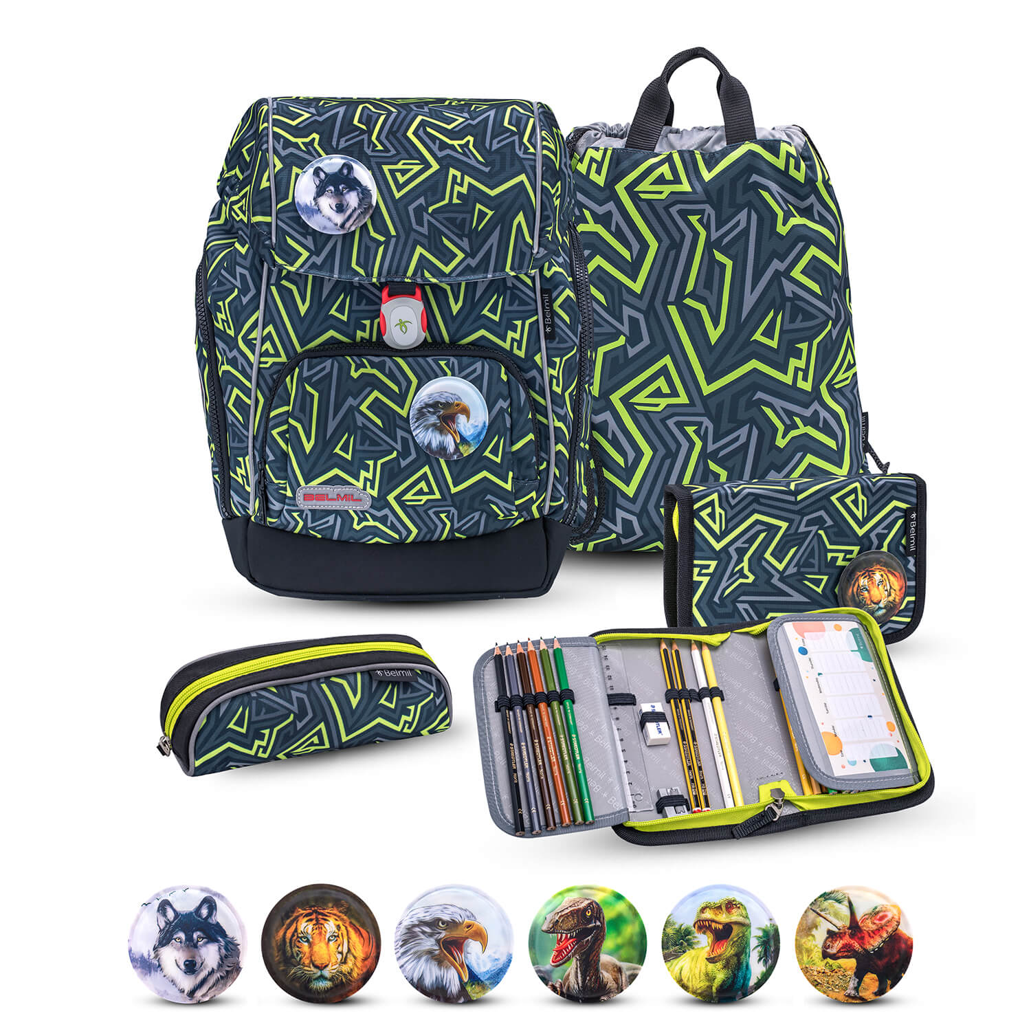 Premium Comfy Plus Iguana Schulranzen Set 5tlg.