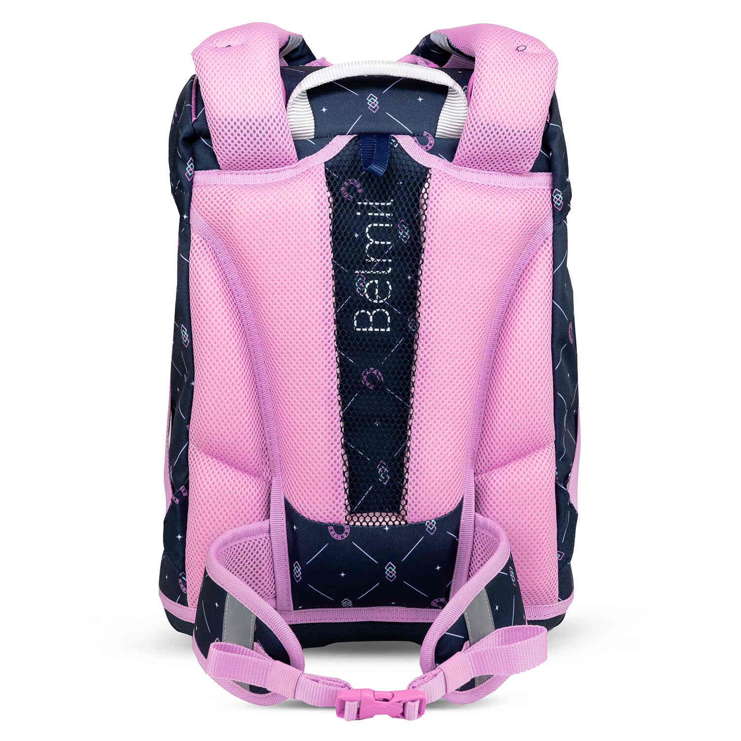 Display of the 9 interchangeable patches included in the Belmil Motion Midnight Gallop Ergonomic School Bag Set – Made from Recycled Materials, 5 pcs, with playful designs.