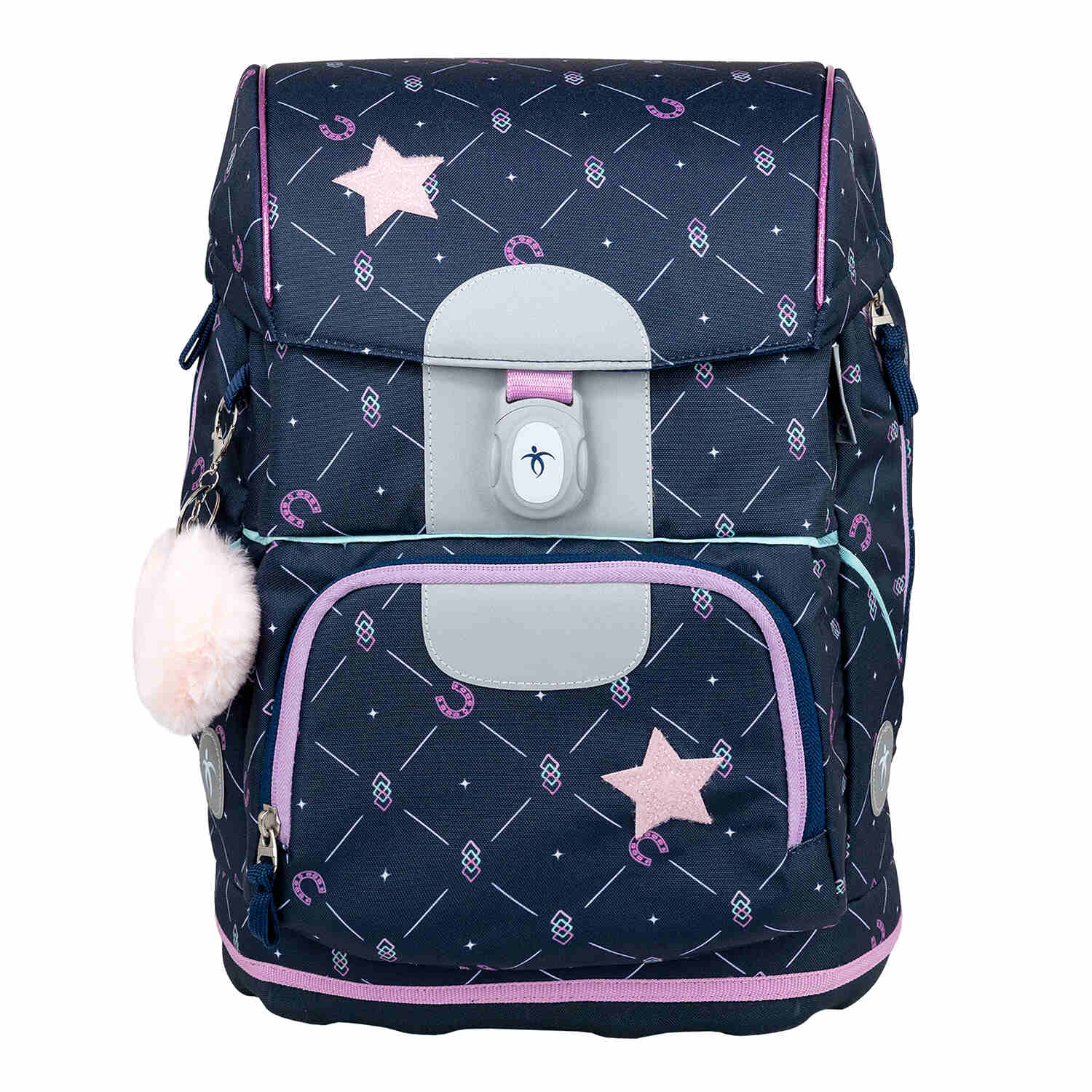Children using the Belmil Motion Midnight Gallop Ergonomic School Bag Set – Made from Recycled Materials, 5 pcs, with 9 Interchangeable Patches in a school environment.