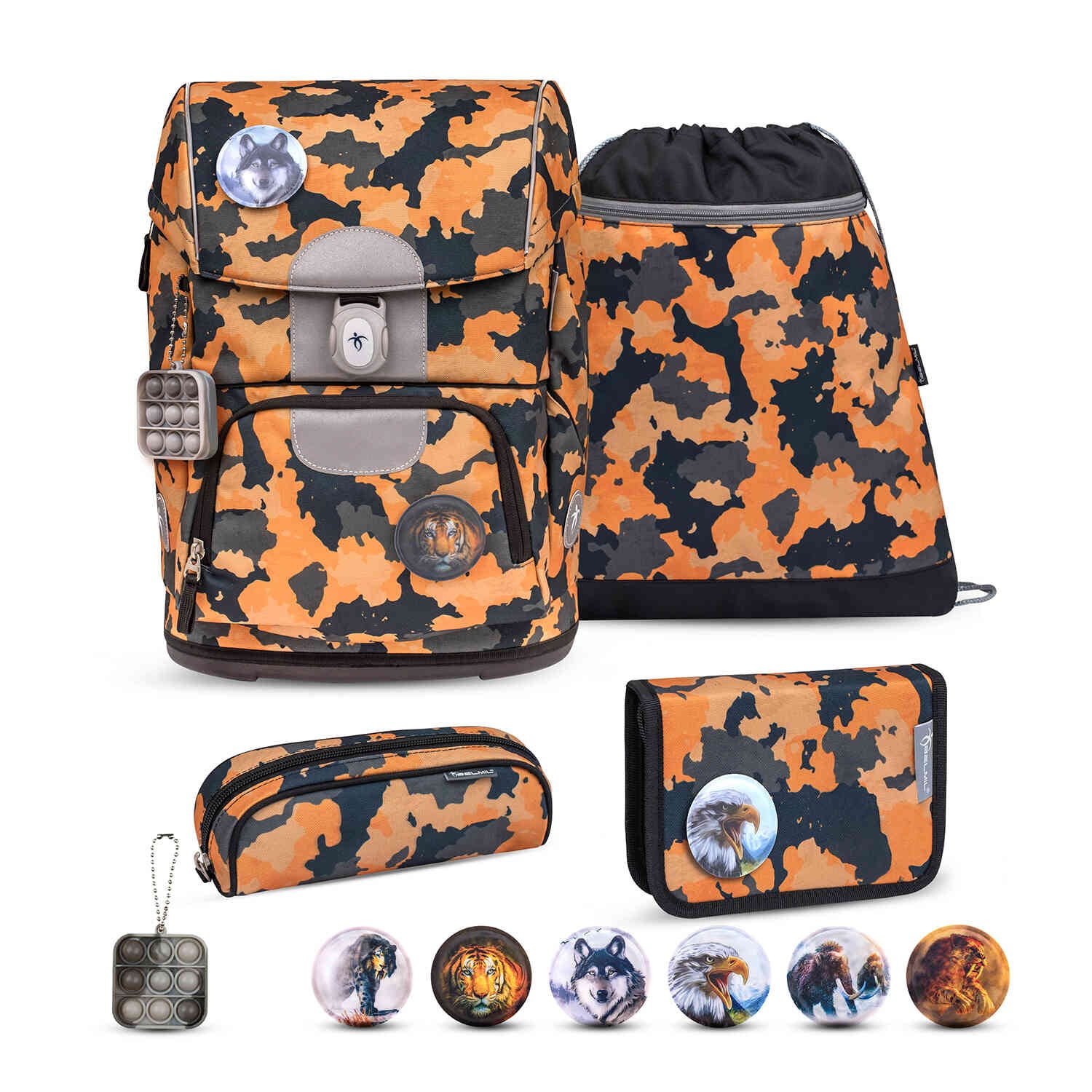 Motion Orange Camouflage Schulranzen Set 5 tlg.