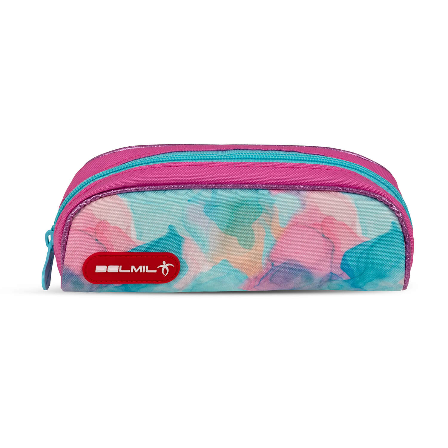 The complete Belmil Classy Plus Ergonomic School Bag Set for Girls “Aqua Rose” Design + Unicorn Raincoat – 6-Piece Back-Friendly Starter Set on display.
