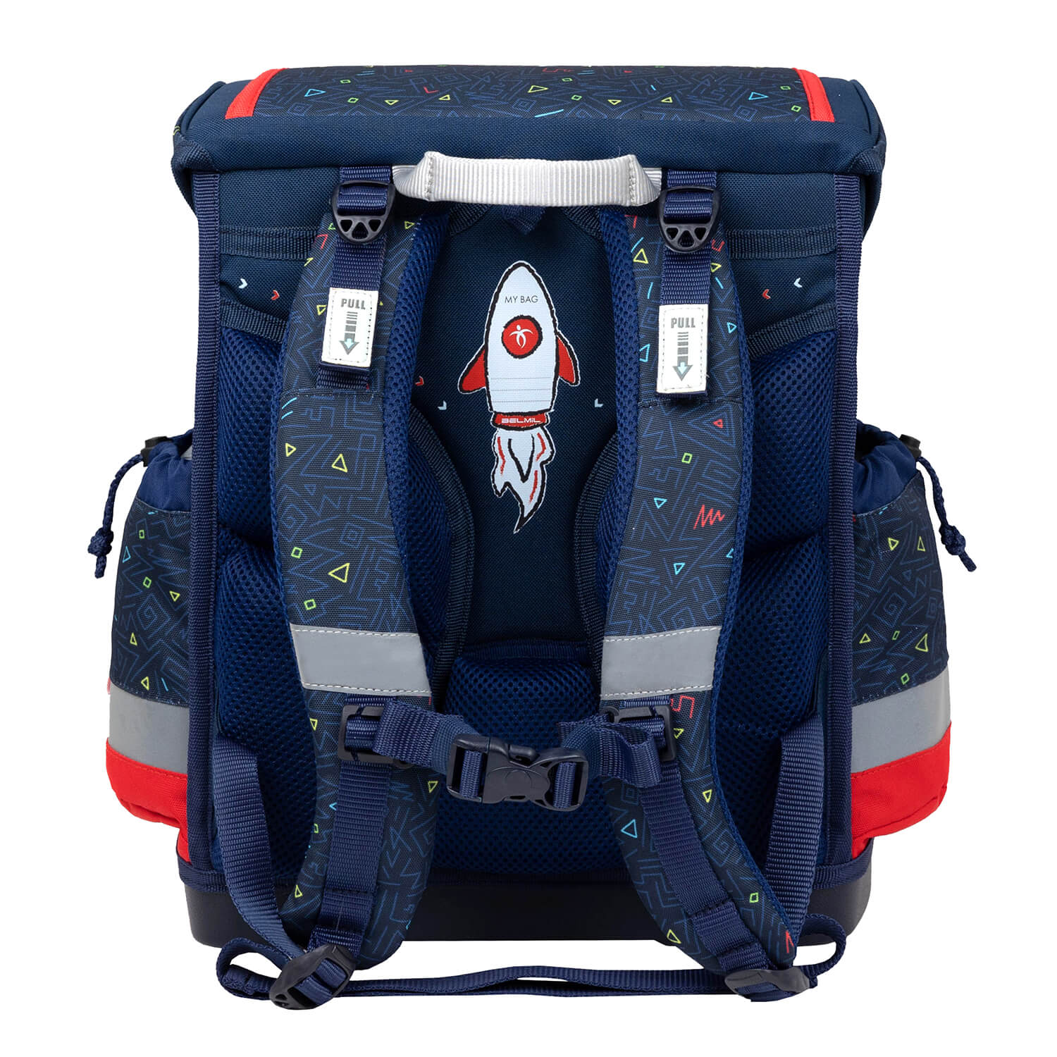 Reflective elements on the Belmil Classy Plus Ergonomic School Bag Set for Boys “Gamer” Design enhancing visibility at night.
