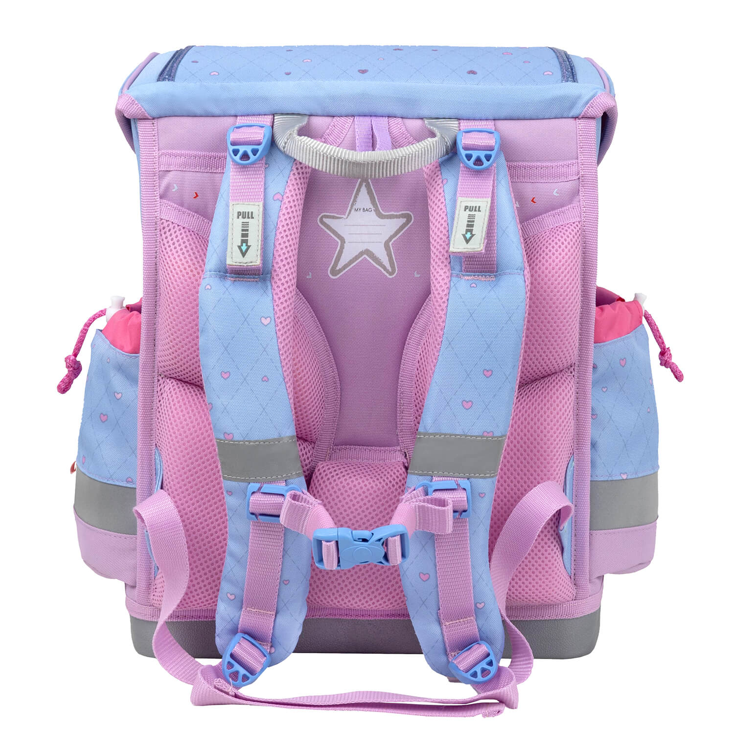 Interior compartments and side pockets for organization in the Belmil Classy Plus Ergonomic School Bag Set for Girls “Lavander” Design + Unicorn Raincoat – 6-Piece Back-Friendly Starter Set.
