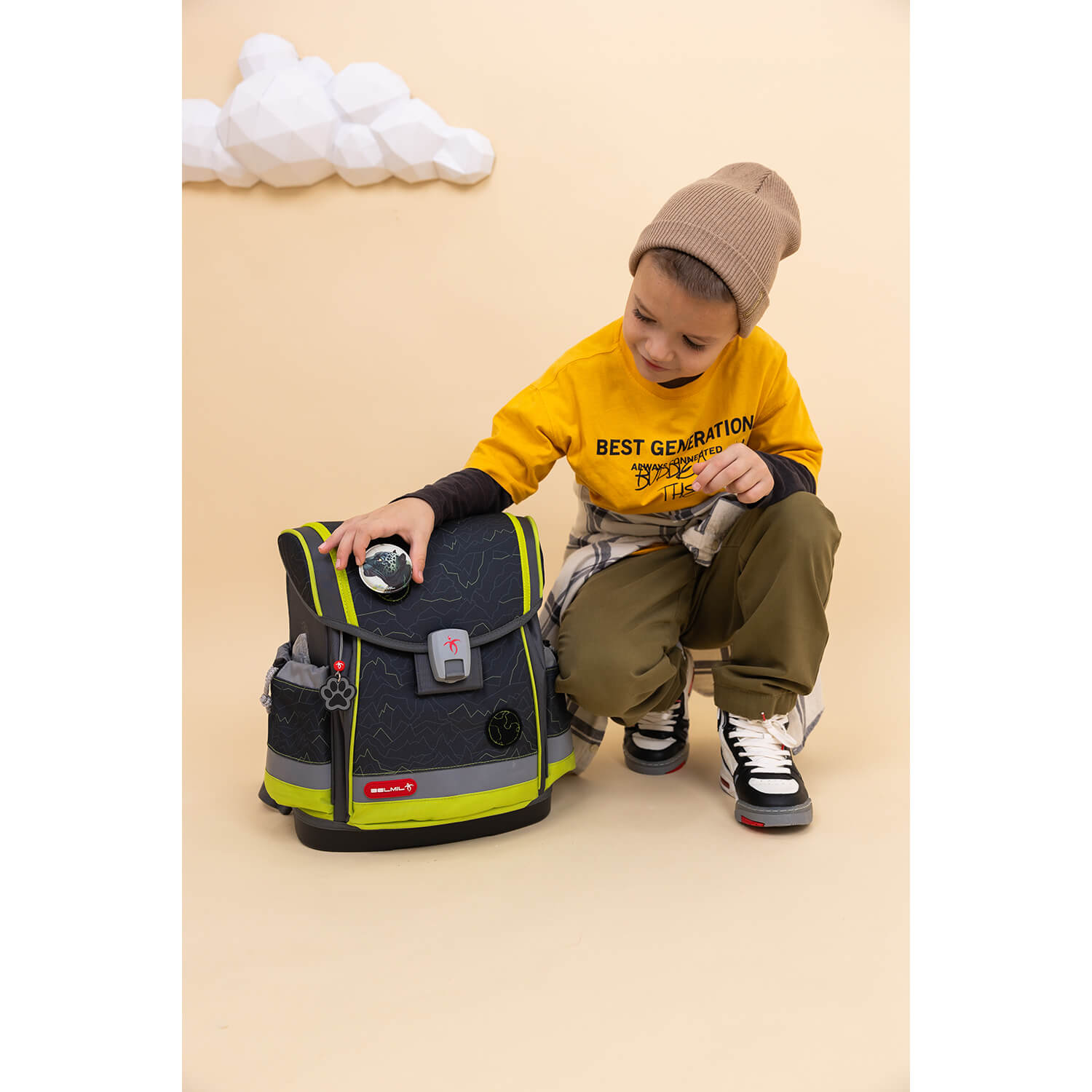 Ergonomic School Bag Set for Boys – Belmil Classy Plus Mountain Lime School Bag Set 5 pcs.