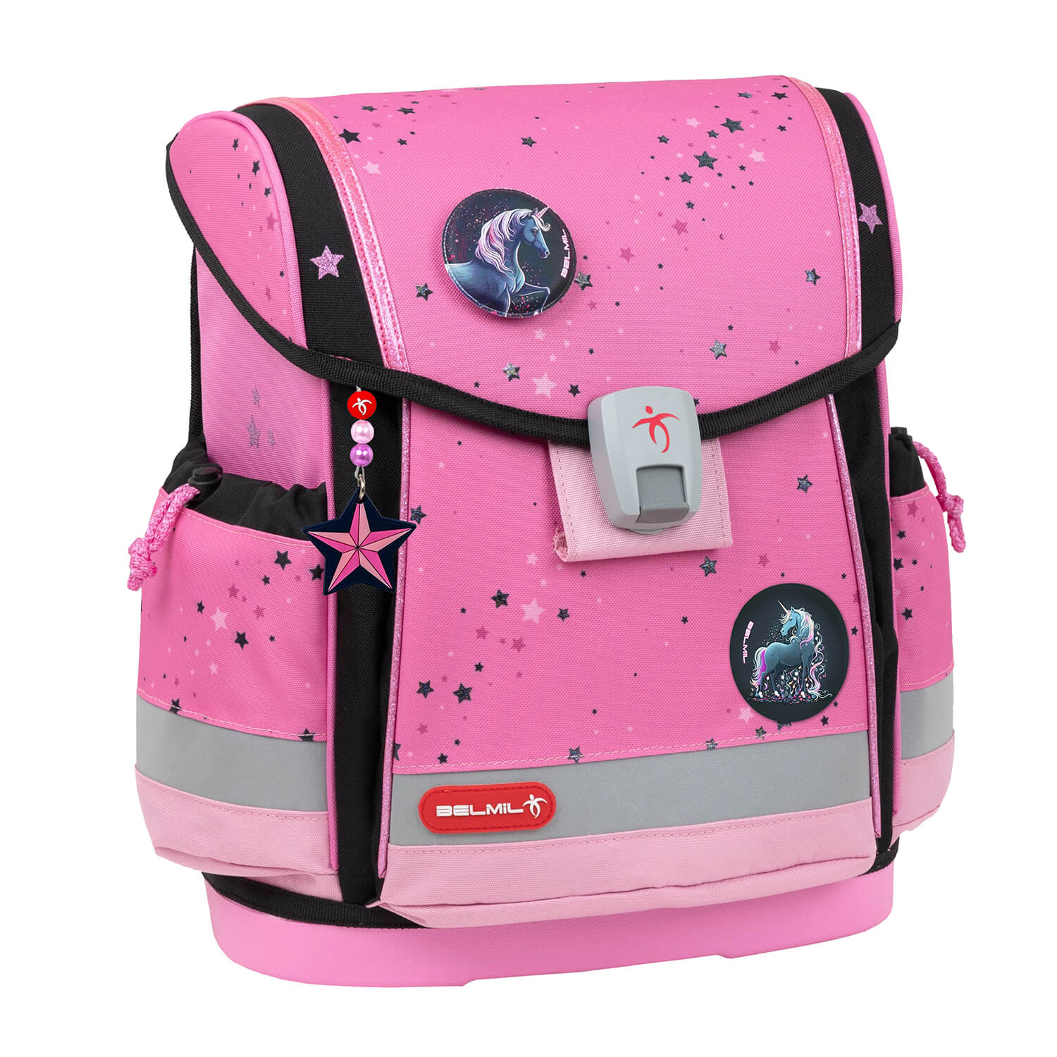 Interior compartments of the Belmil Classy Plus Ergonomic School Bag Set for Girls “Pink Black” Design + Unicorn Raincoat – 6-Piece Back-Friendly Starter Set for organized storage.