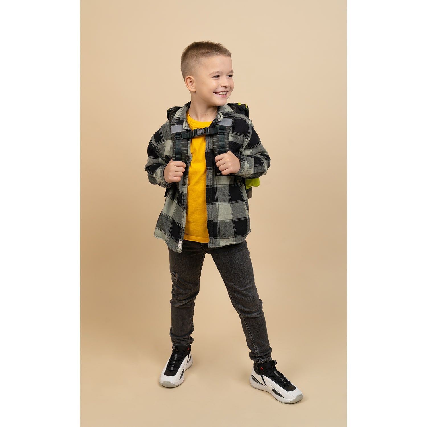 Belmil Classy Plus Prehistoric Times School Bag Set for Boys + Lost World Patch Set (5 pcs) displaying ergonomic straps and water-resistant fabric.