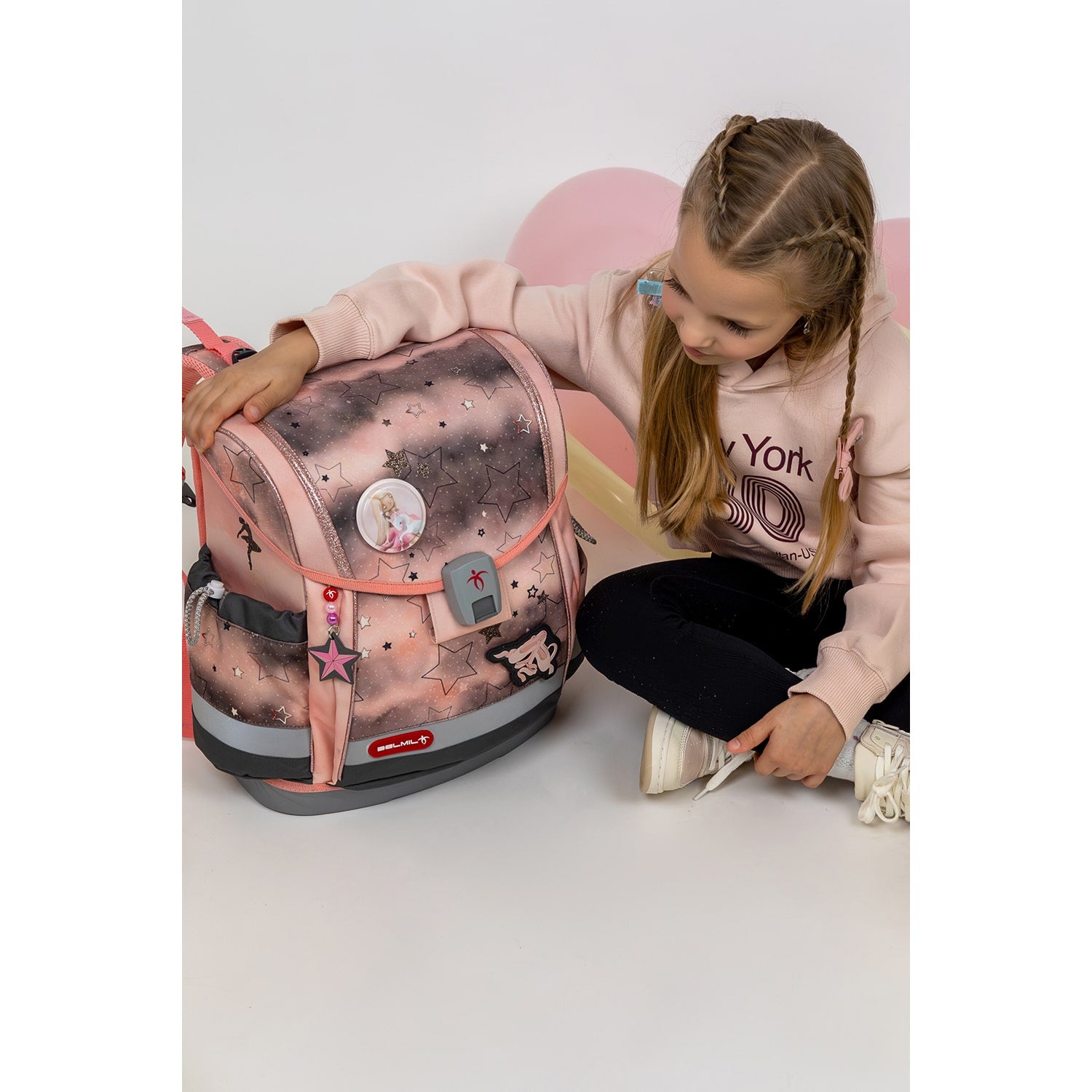 Close-up of the ergonomic design of the Ergonomic School Bag Set for Girls – Belmil Classy Plus Rose Ballet School Bag Set 5 pcs.