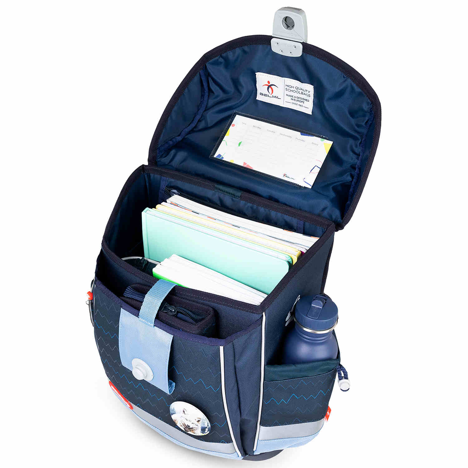 Kids using the Ergonomic School Bag Set for Boys – Belmil Classy Plus Wolves School Bag Set 5 pcs in a school setting.