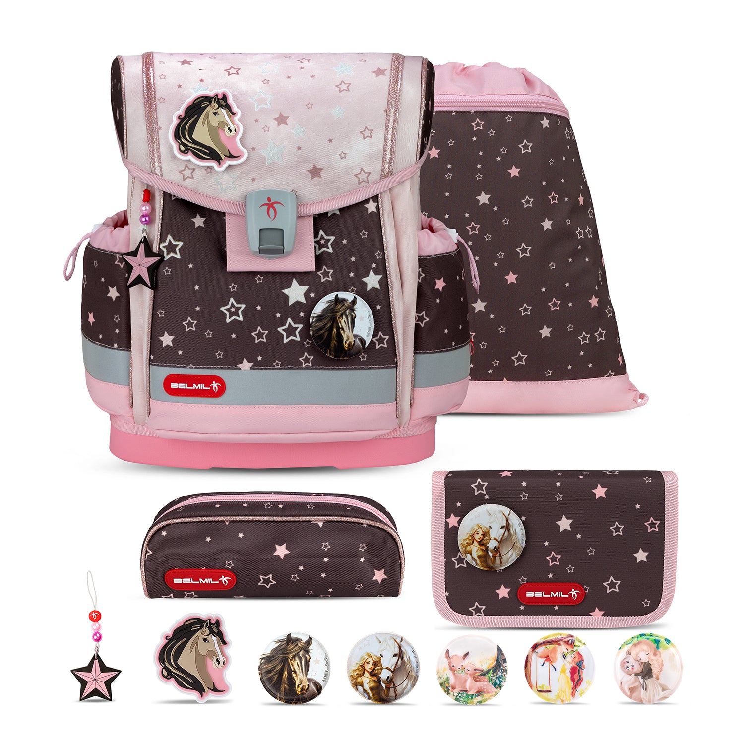 Belmil Classy Plus Champion Horses School Bag Set for Girls featuring ergonomic design and lightweight materials.