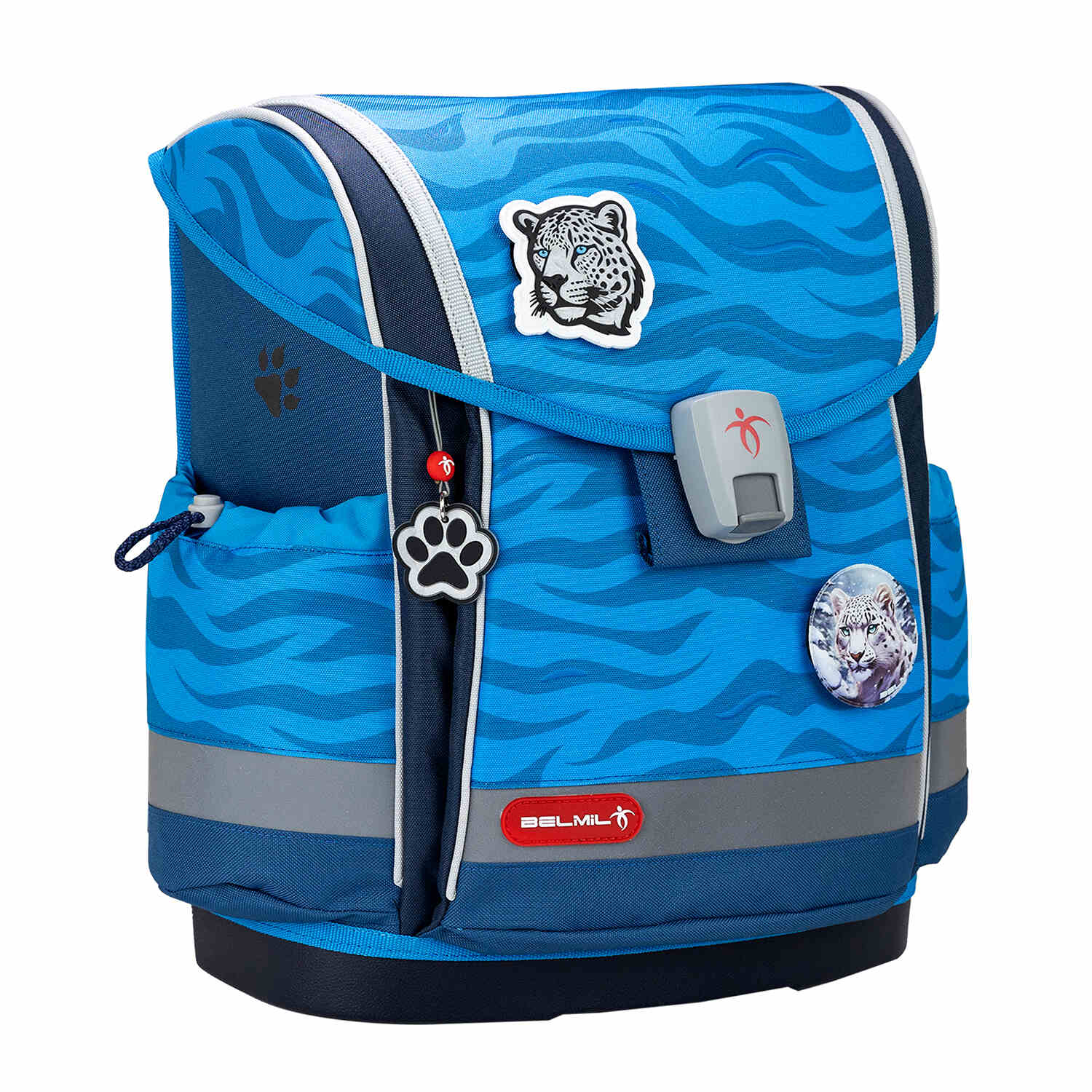 Spacious interior of the Belmil Classy Plus Animal Kingdom School Bag Set for Boys + Stone Age Patch Set (5 pcs) with multiple compartments.