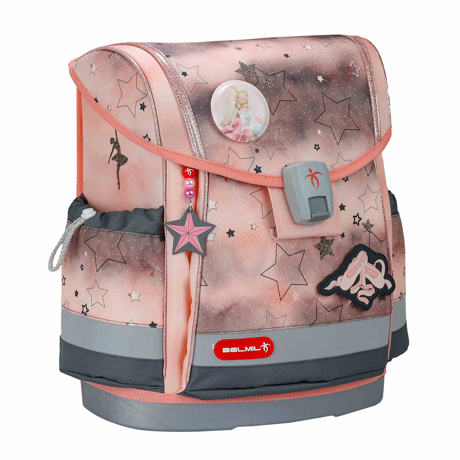 The playful patches and motifs on the Ergonomic School Bag Set for Girls – Belmil Classy Plus Rose Ballet School Bag Set 5 pcs.