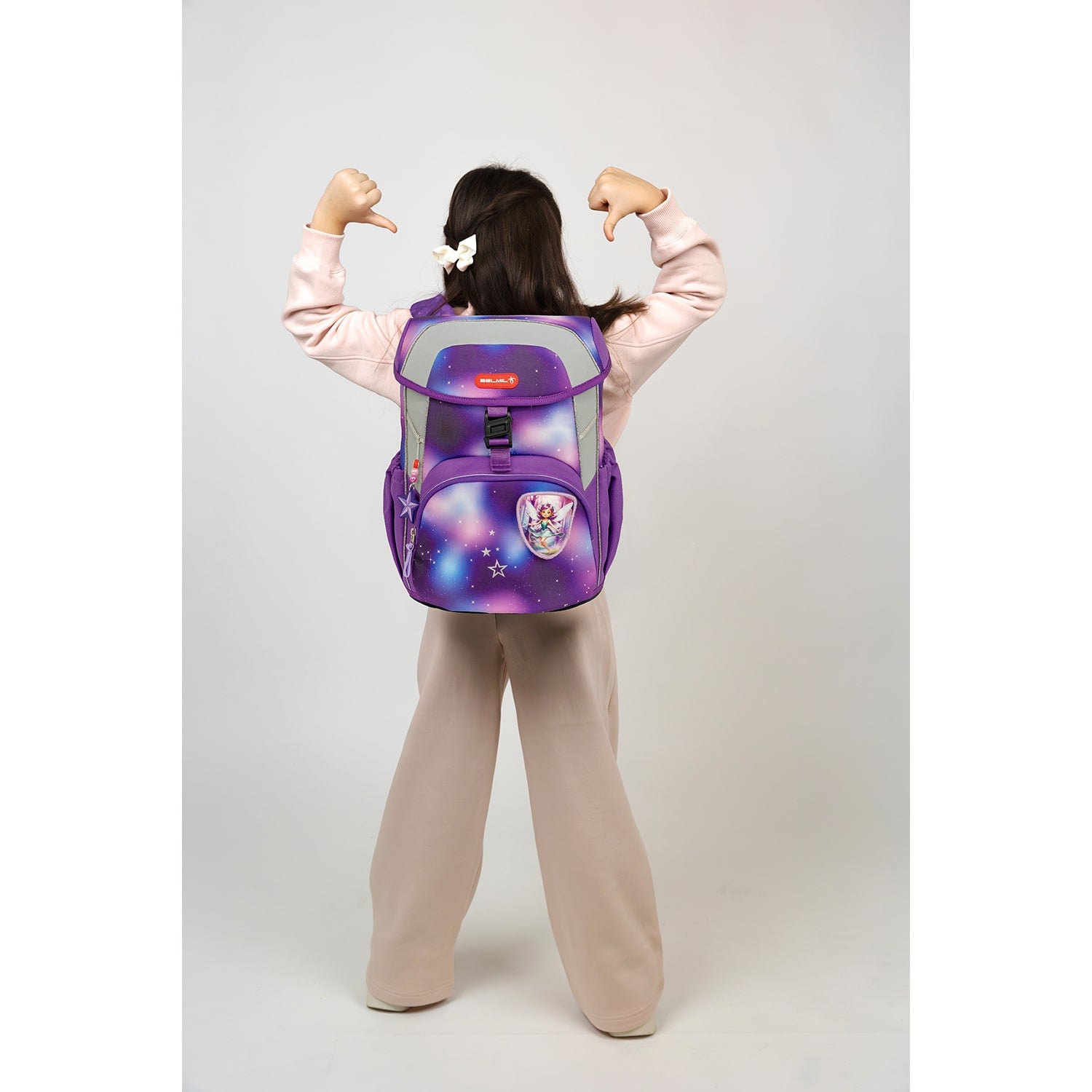 Close-up view of the Ergonomic School Bag Set for Girls – Belmil Maxi Shining Fairy schoolbag set 5 pcs showing the ergonomic back support.