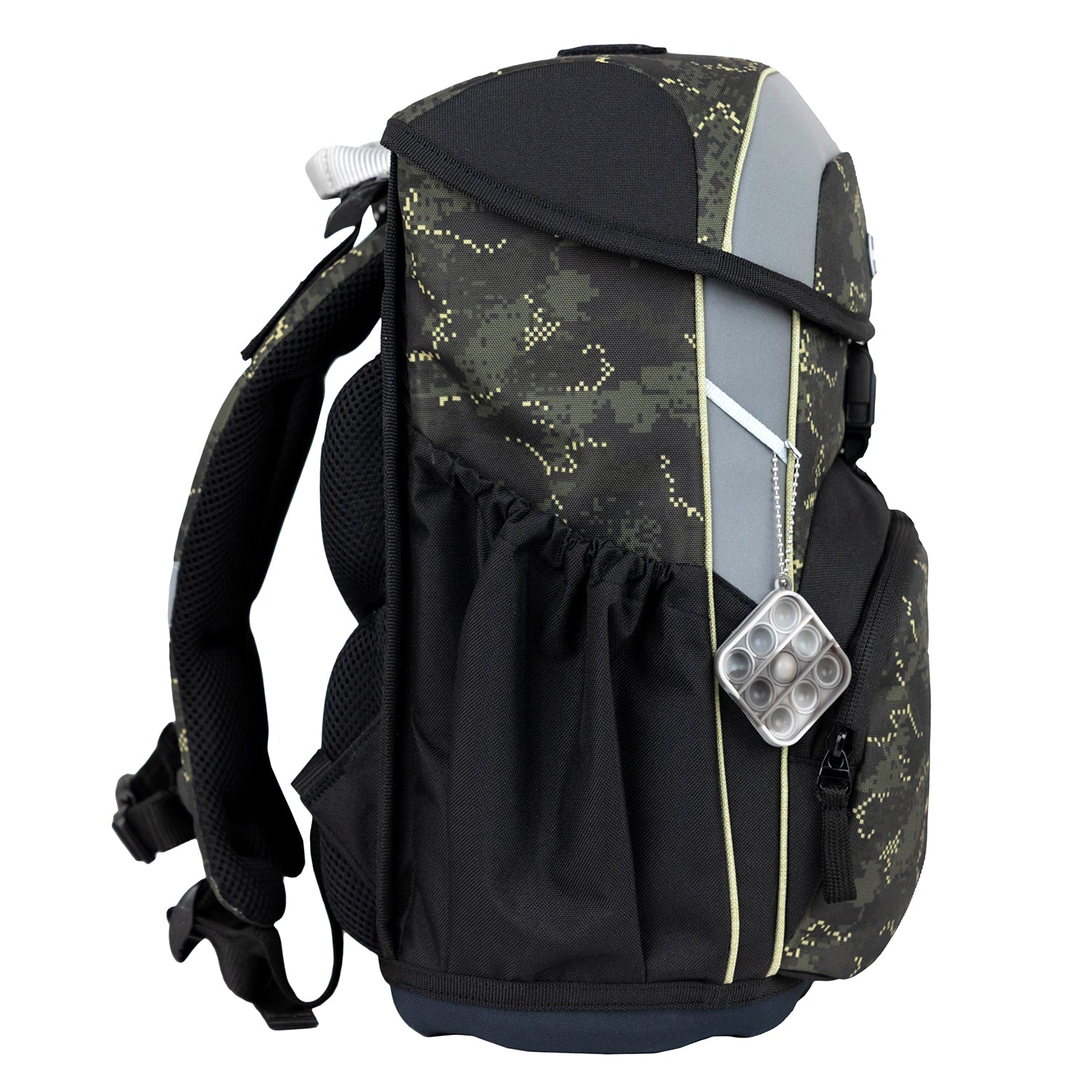 Belmil Maxi 'Night Hunter' School Bag Set for Boys + Dinosaur Raincoat – 5-Piece Set featuring side pockets for easy access to water bottles.