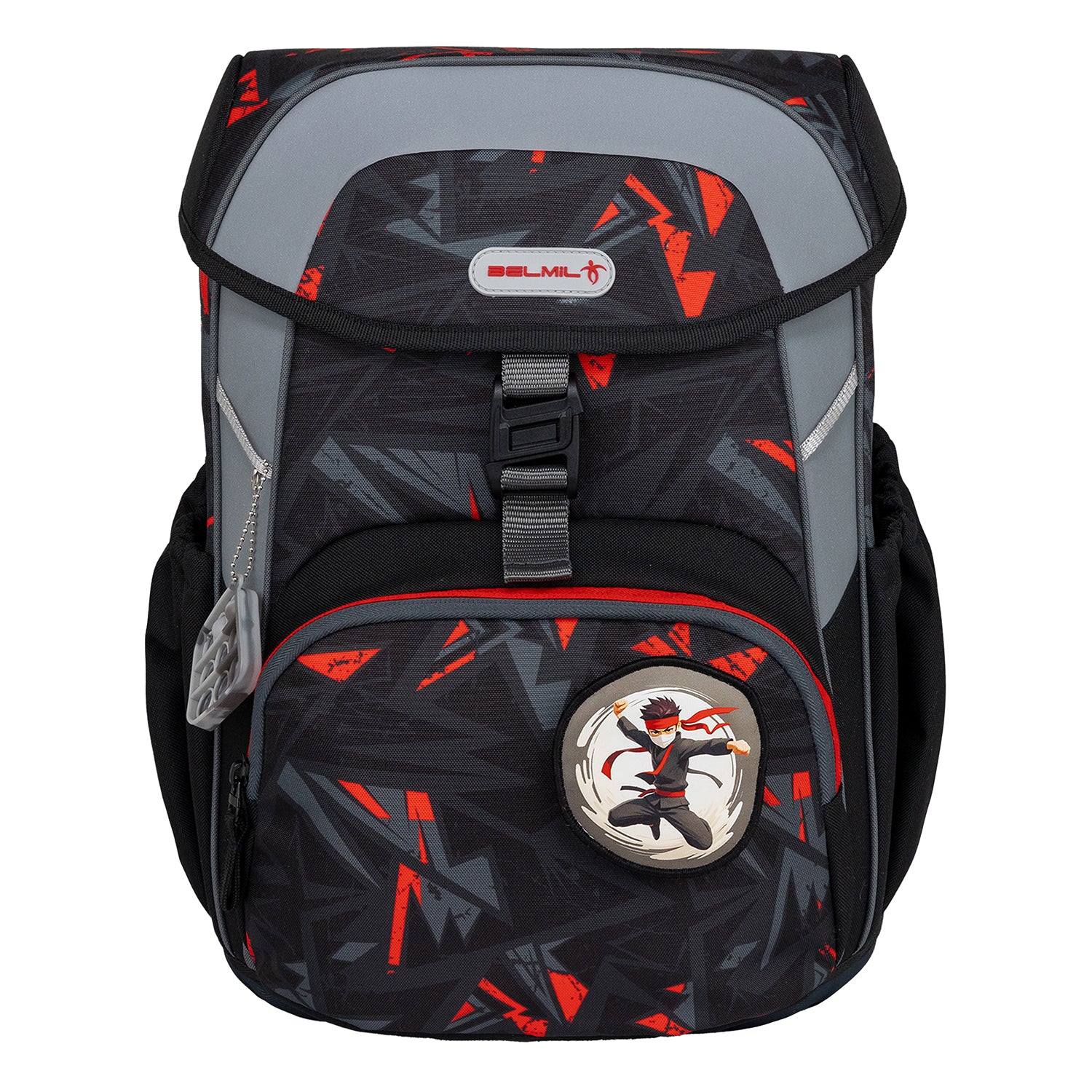 Ergonomic School Bag Set for Boys – Belmil Maxi Ninja School Bag Set 5 pcs showcasing thermal front pocket for snacks.