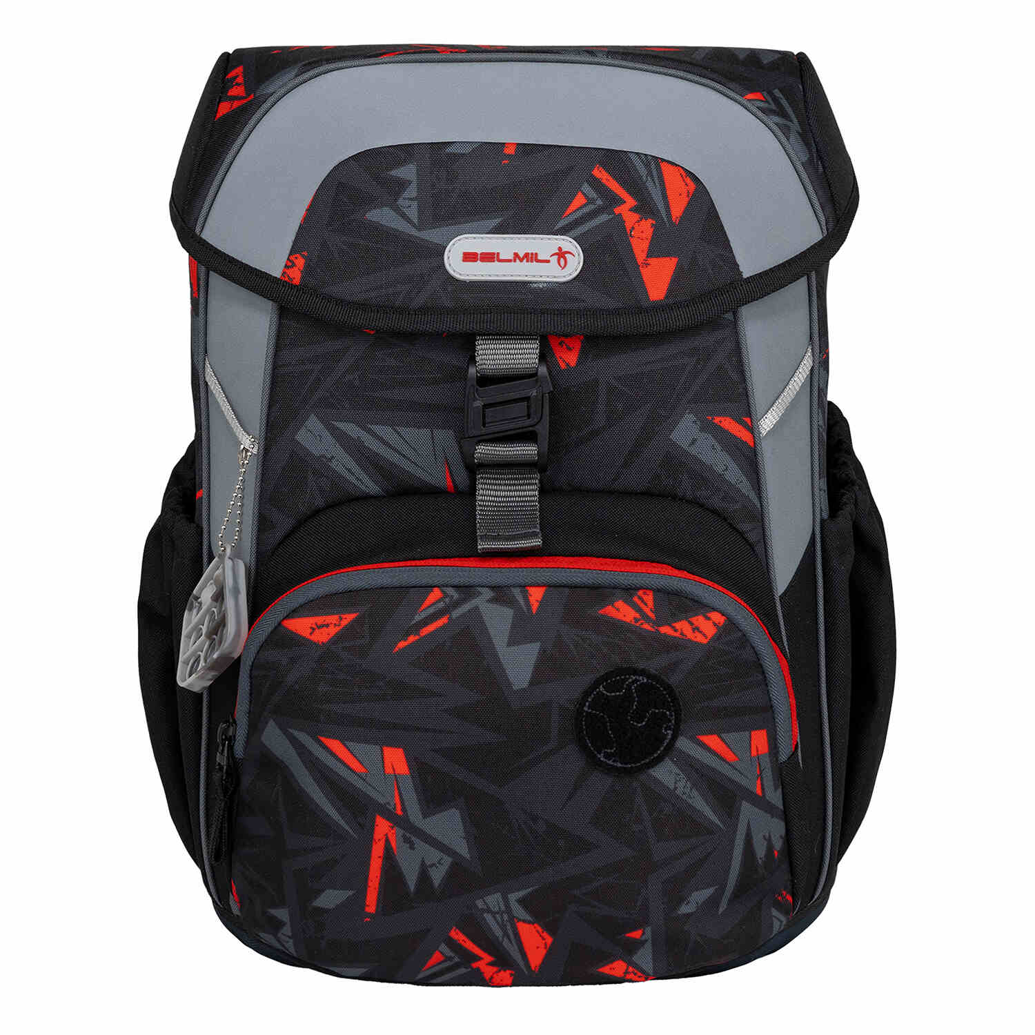 Front view of the Maxi Ninja Game schoolbag displaying bold graphics and functional design elements, from the Ergonomic School Bag Set for Boys – Belmil Maxi Ninja Game schoolbag set 5 pcs.