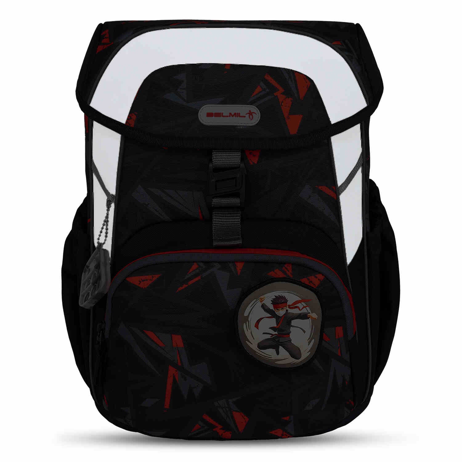 Insulated pocket of the Maxi Ninja Game schoolbag designed for drinks, showcasing practicality in the Ergonomic School Bag Set for Boys – Belmil Maxi Ninja Game schoolbag set 5 pcs.