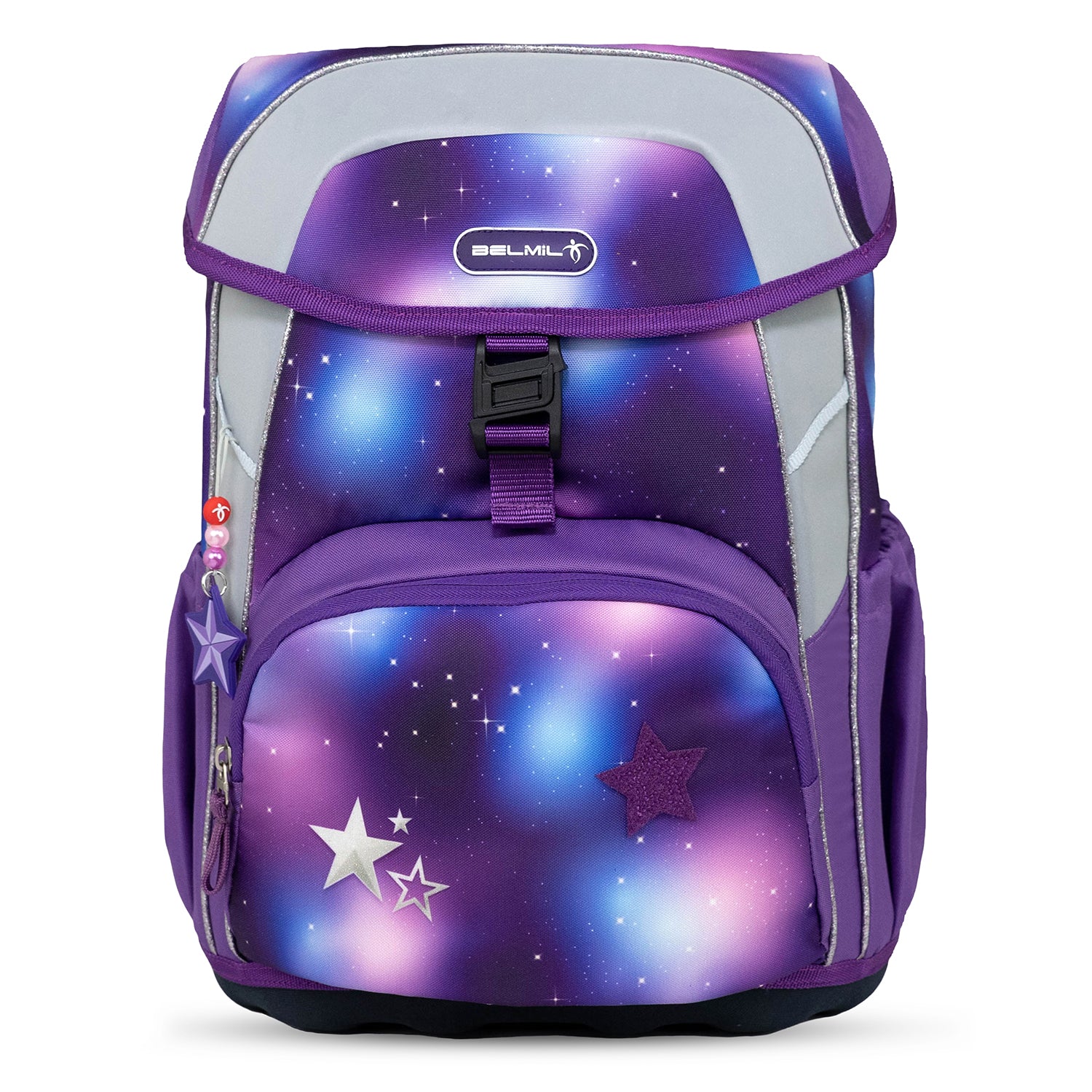 The complete Belmil Maxi Pack Shining Fairy School Back Set for Girls – 5-Piece Set + Interchangeable Pegasus Patch Set including backpack and accessories for primary school.