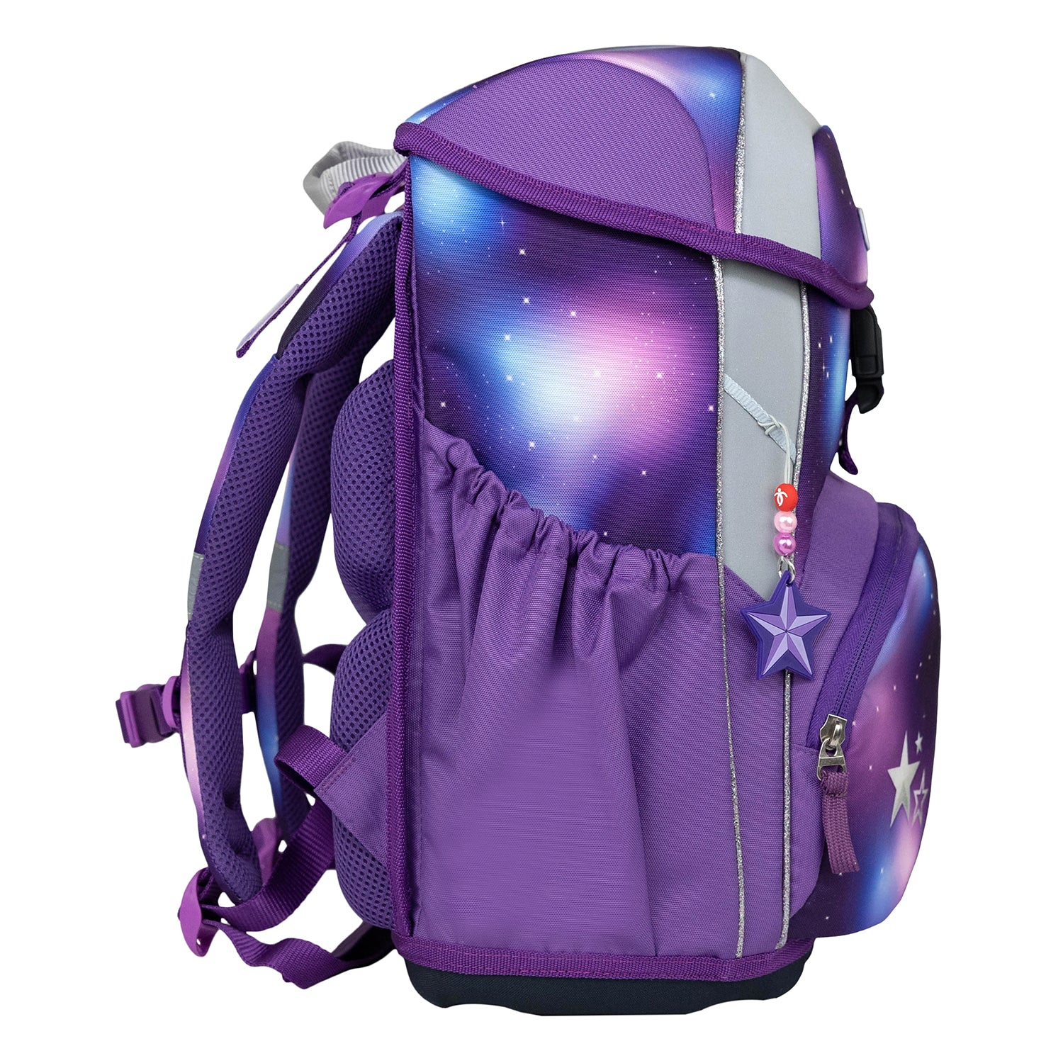 Back of the Belmil Maxi Pack Shining Fairy School Back Set for Girls – 5-Piece Set + Interchangeable Pegasus Patch Set demonstrating additional pockets and reflective elements.