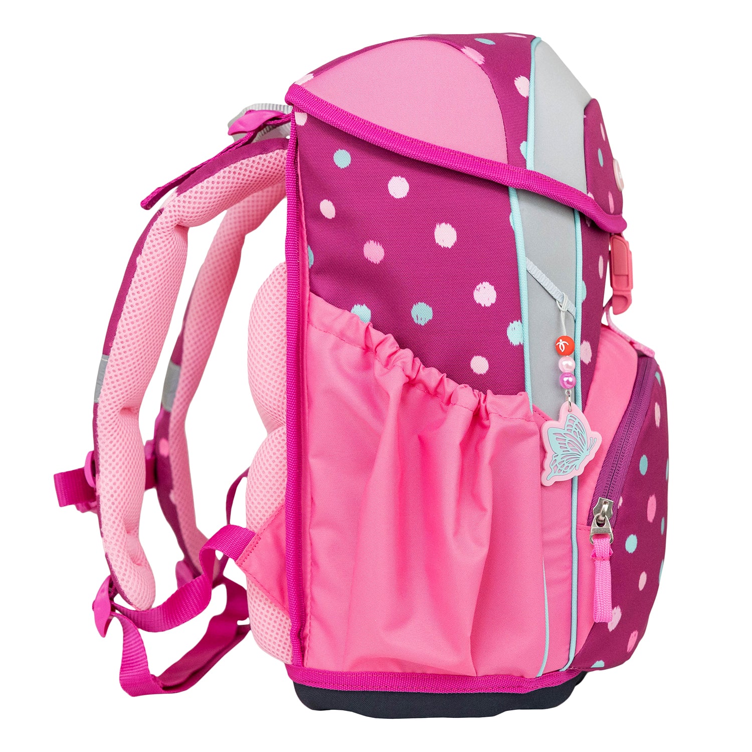 Reflective elements on the Belmil Maxi Pack 'Starry Bubbles' School Back Set for Girls – 5-Piece Set + Unicorn Raincoat ensure safety during outdoor adventures.