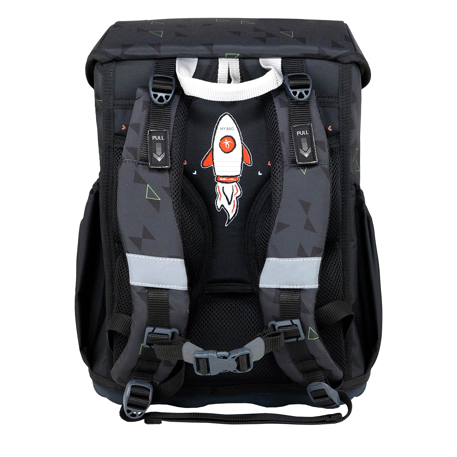 Versatile Belmil Maxi "Striker X" School Bag Set for Boys + Dinosaur Raincoat – 5-Piece Set with unique velcro patches.