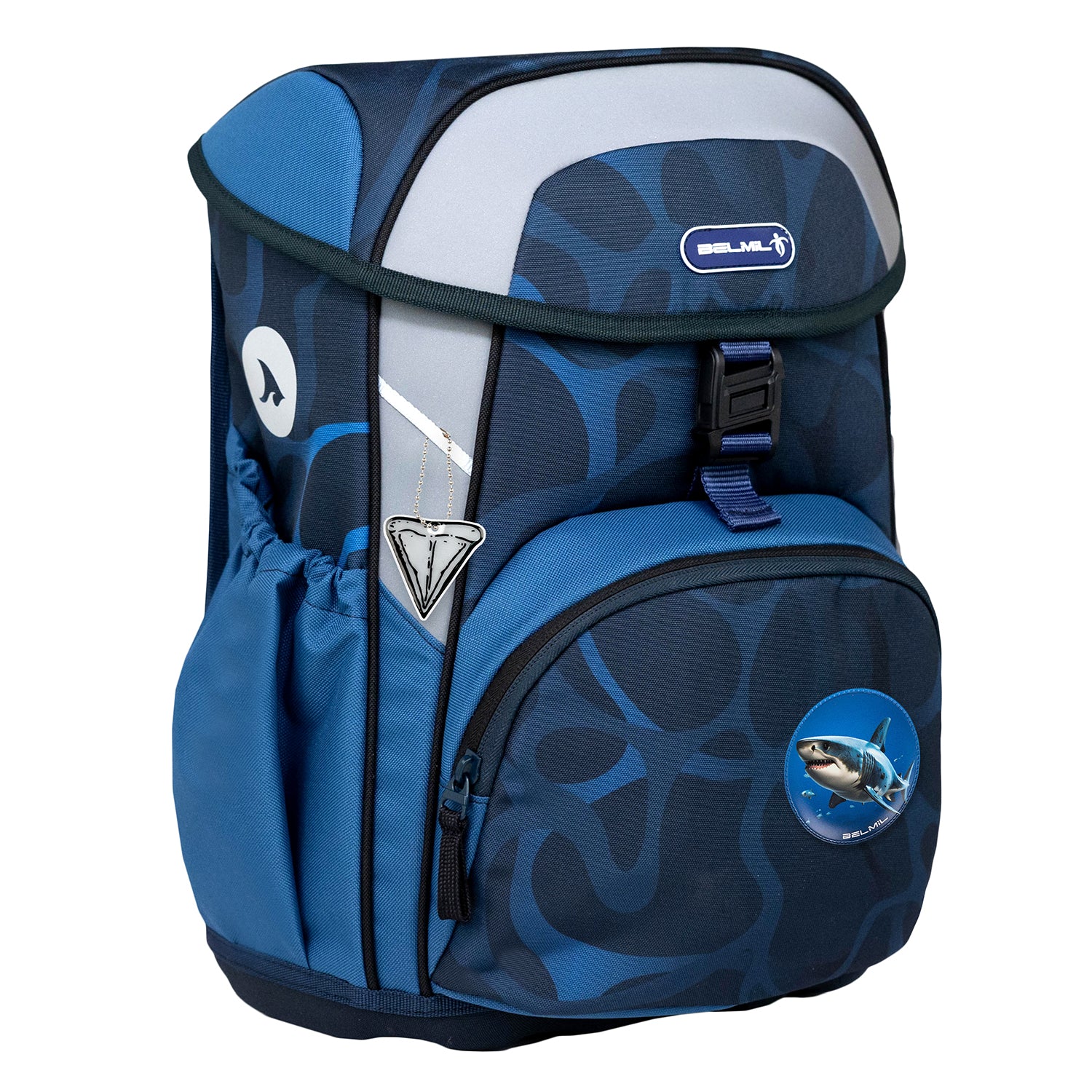 Close-up of the Belmil Maxi "Wave Storm" School Bag's Fidlock magnetic buckle, designed for secure closures.