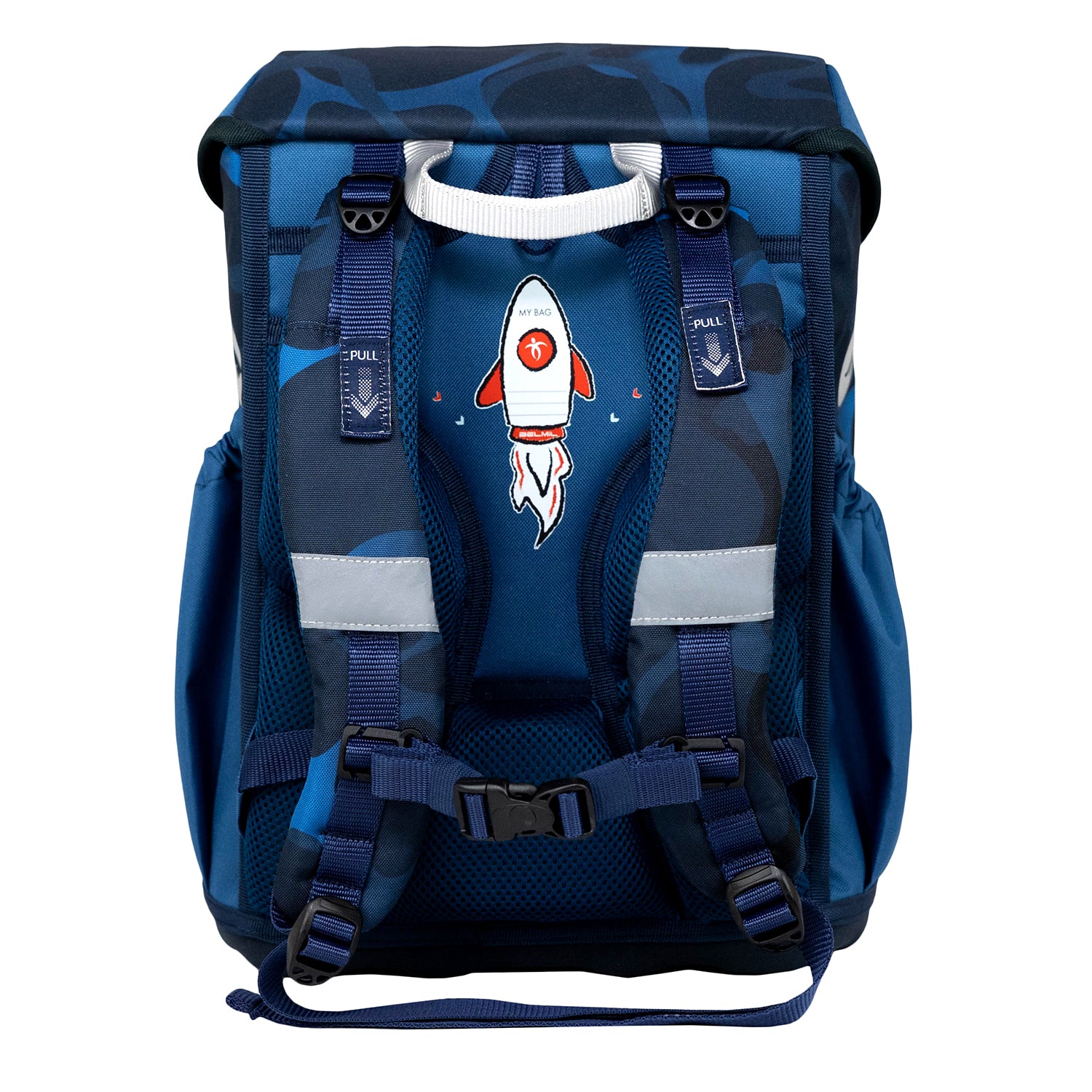 Belmil Maxi "Wave Storm" School Bag with side pockets for water bottle and essentials, ideal for boys.